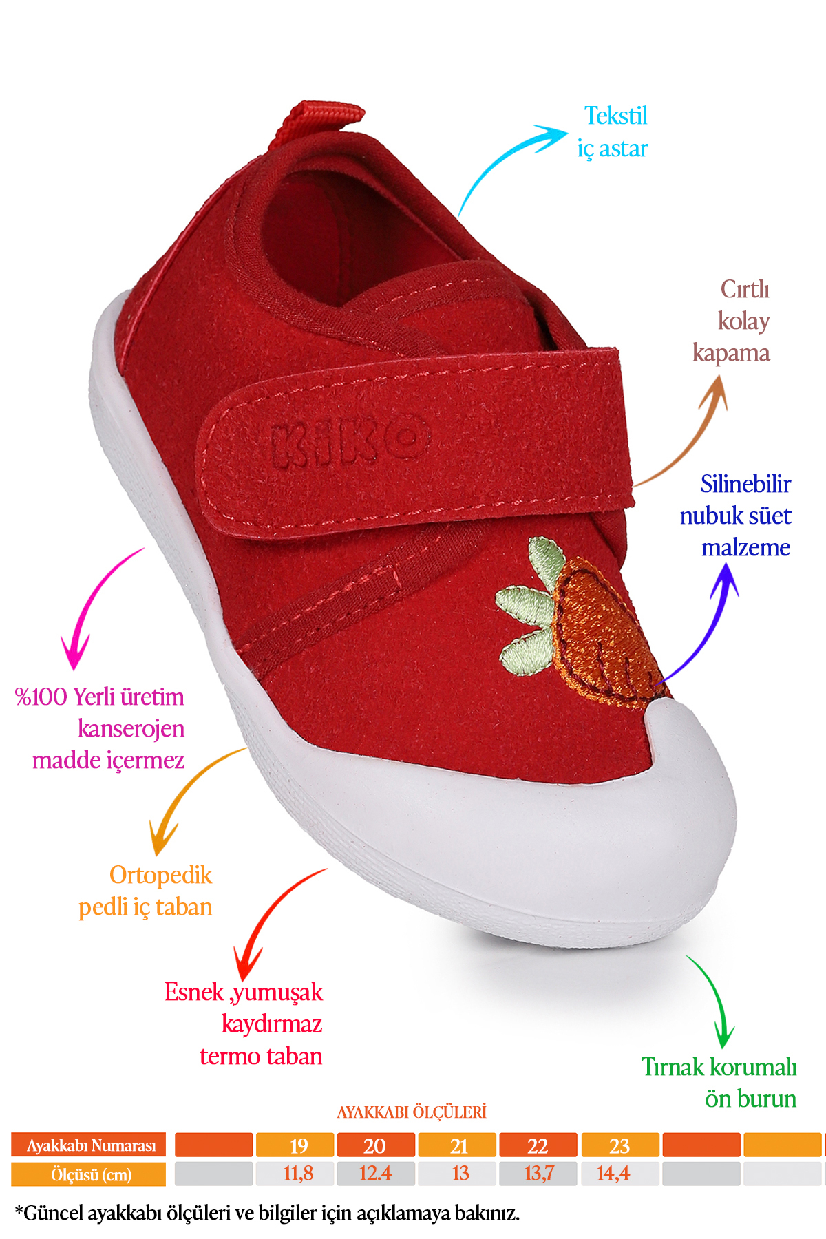 Resim Kiko Kids Strawberry Cırtlı Kız Bebek İlk Adım Ortopedik Günlük Ayakkabı 