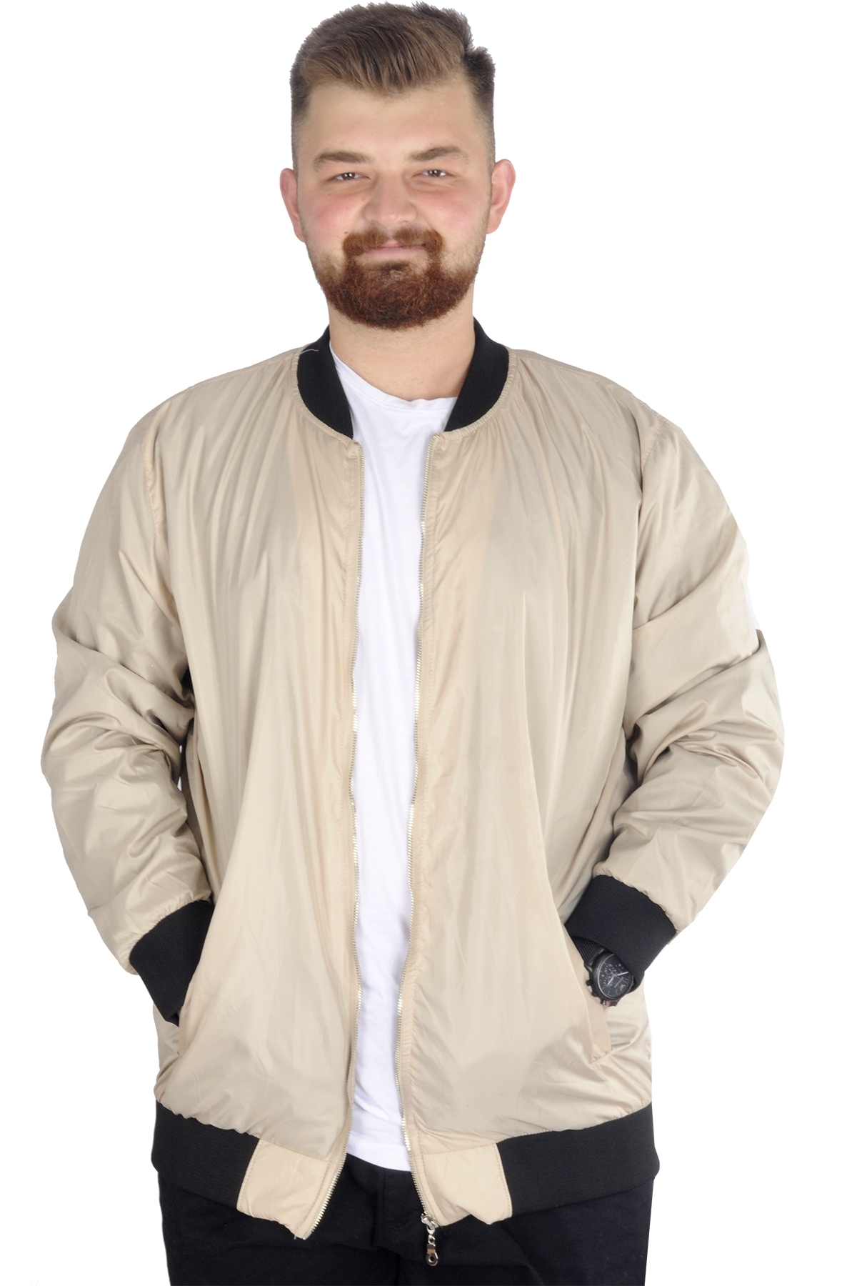 ModeXL Mode XL Büyük Beden Erkek Kolej Mont Jesica 22611 Bej