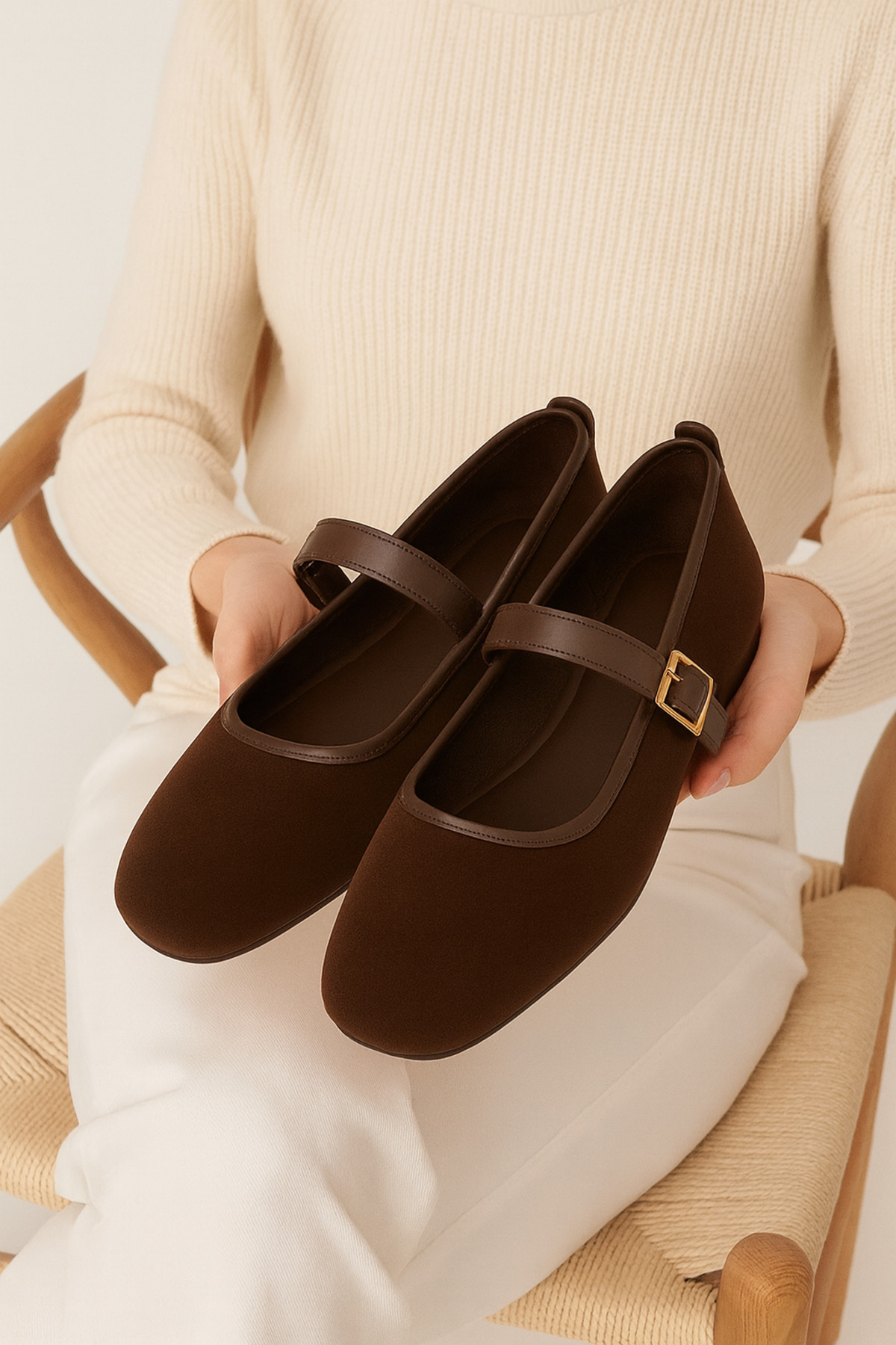 Beyond Women's Brown Buckle Velvet Ballerinas Byndshr04