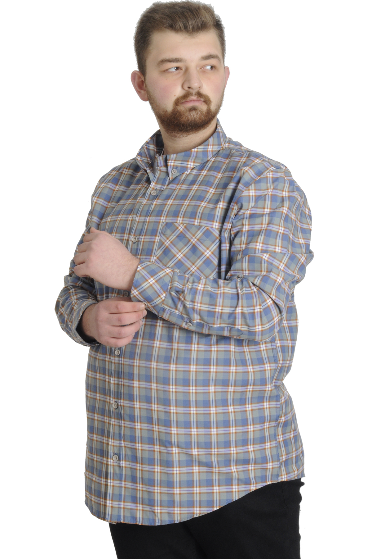 ModeXL Mode XL Büyük Beden Erkek Gömlek Ekose Uzun Kollu 23300 Mor görsel 3