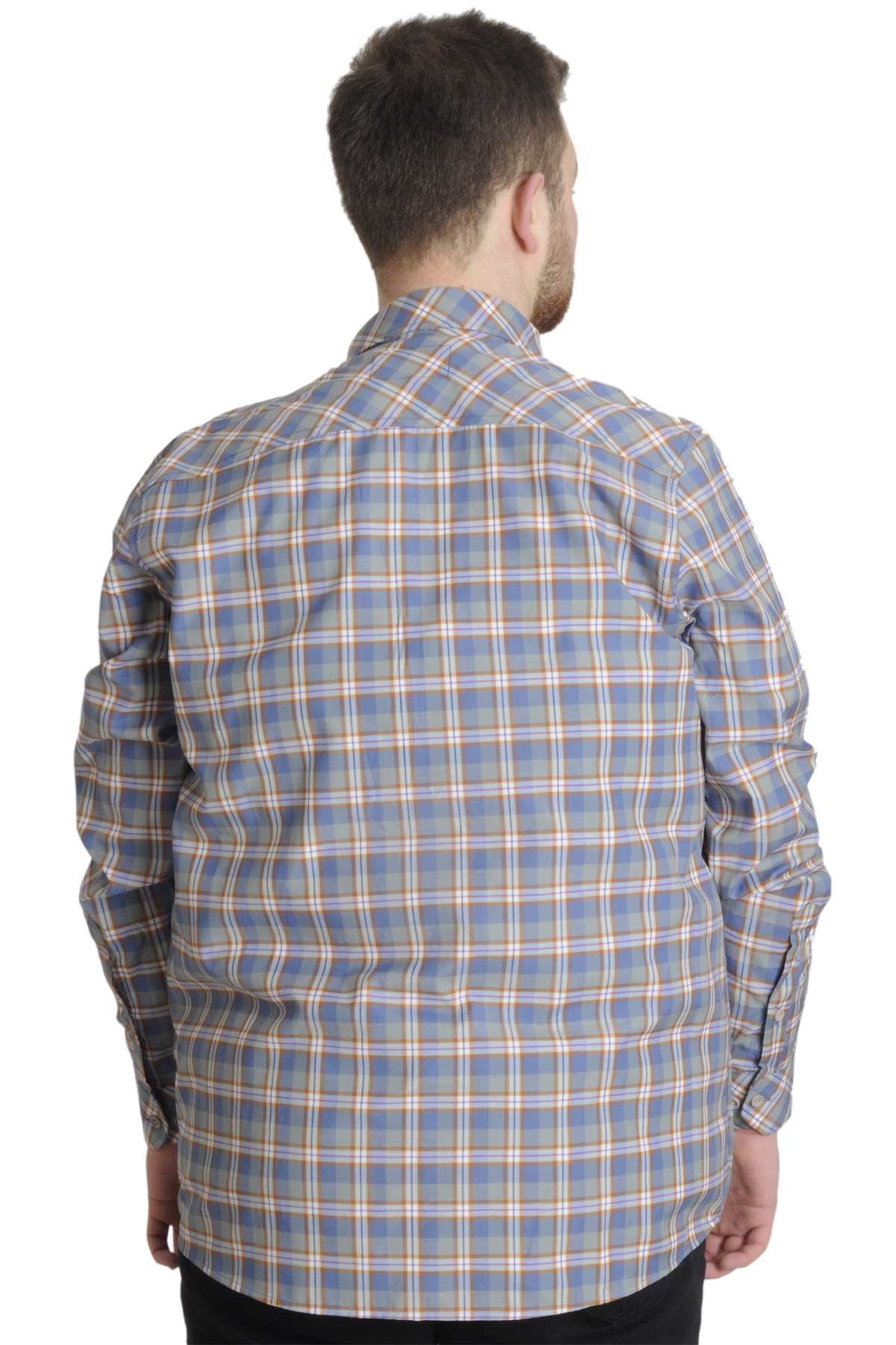 ModeXL Mode XL Büyük Beden Erkek Gömlek Ekose Uzun Kollu 23300 Mor görsel 4