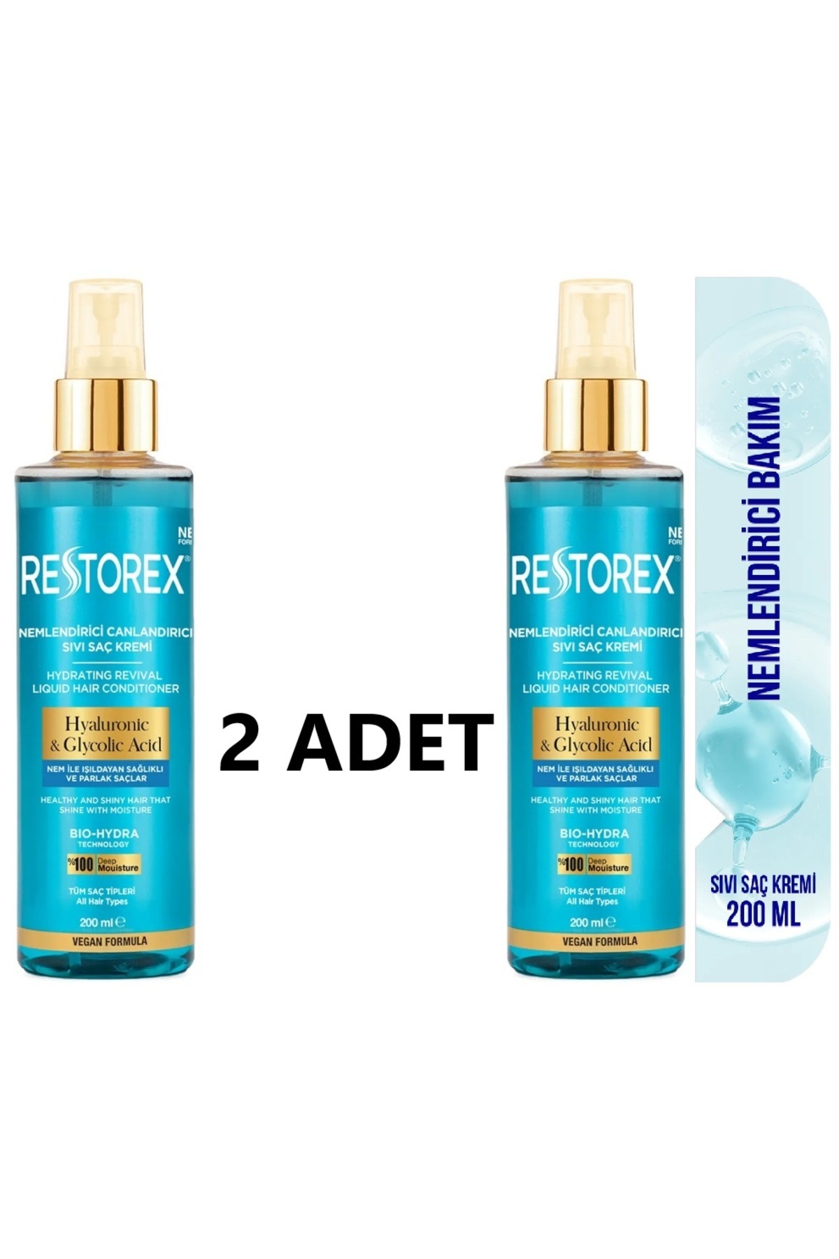 Hydra Nemlendirici Canlandırıcı Bakım Sıvı Saç Kremi 2x200 Ml-Hyaluronik Asit Glikoik Asit — 86805126358952 — تصویر 2 از 6