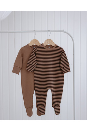 Little Koala GOTS Sertifikalı %100 Organik Pamuk 2’li Bebek Tulum Seti | Çizg...