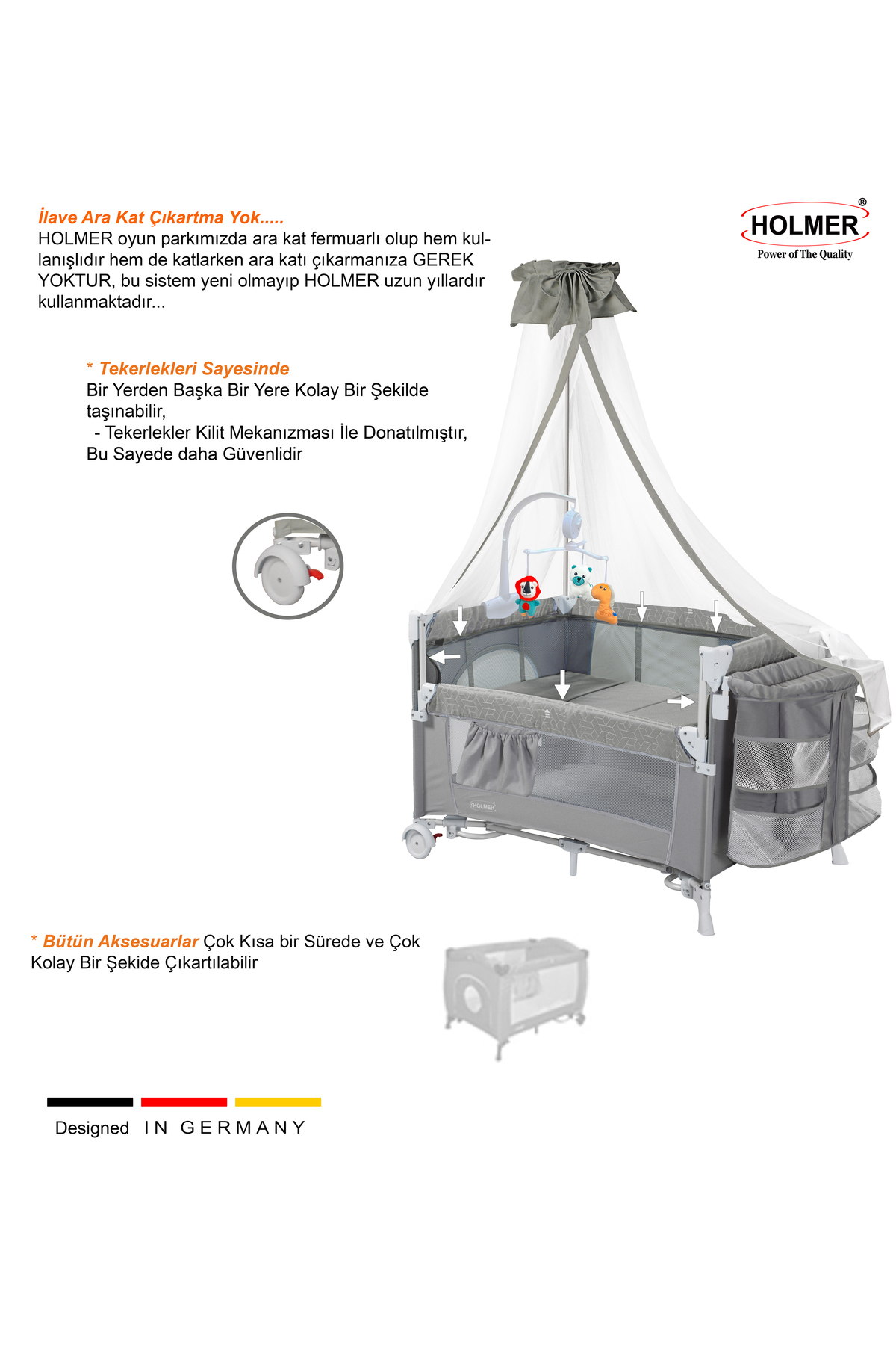 Holmer YATAK HEDİYELİ ( Alt Değiştirme Aparatı, Cibinlik, Dönenceli Oyun Parkı/Park Yatak/Beşik ) fotoğrafı 6 (önizleme)