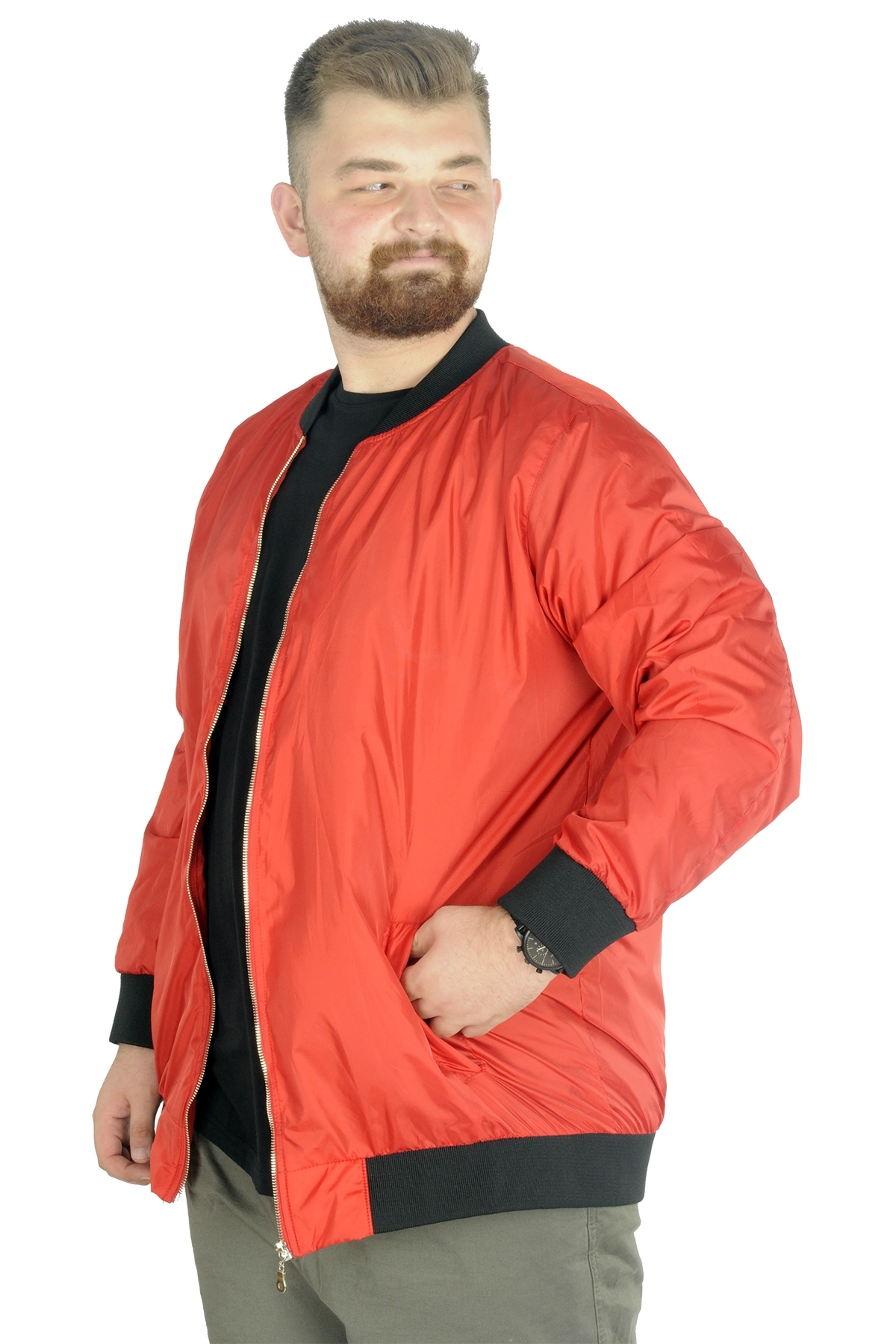 ModeXL Mode XL Büyük Beden Erkek Kolej Mont Jesica 22611 Kırmızı