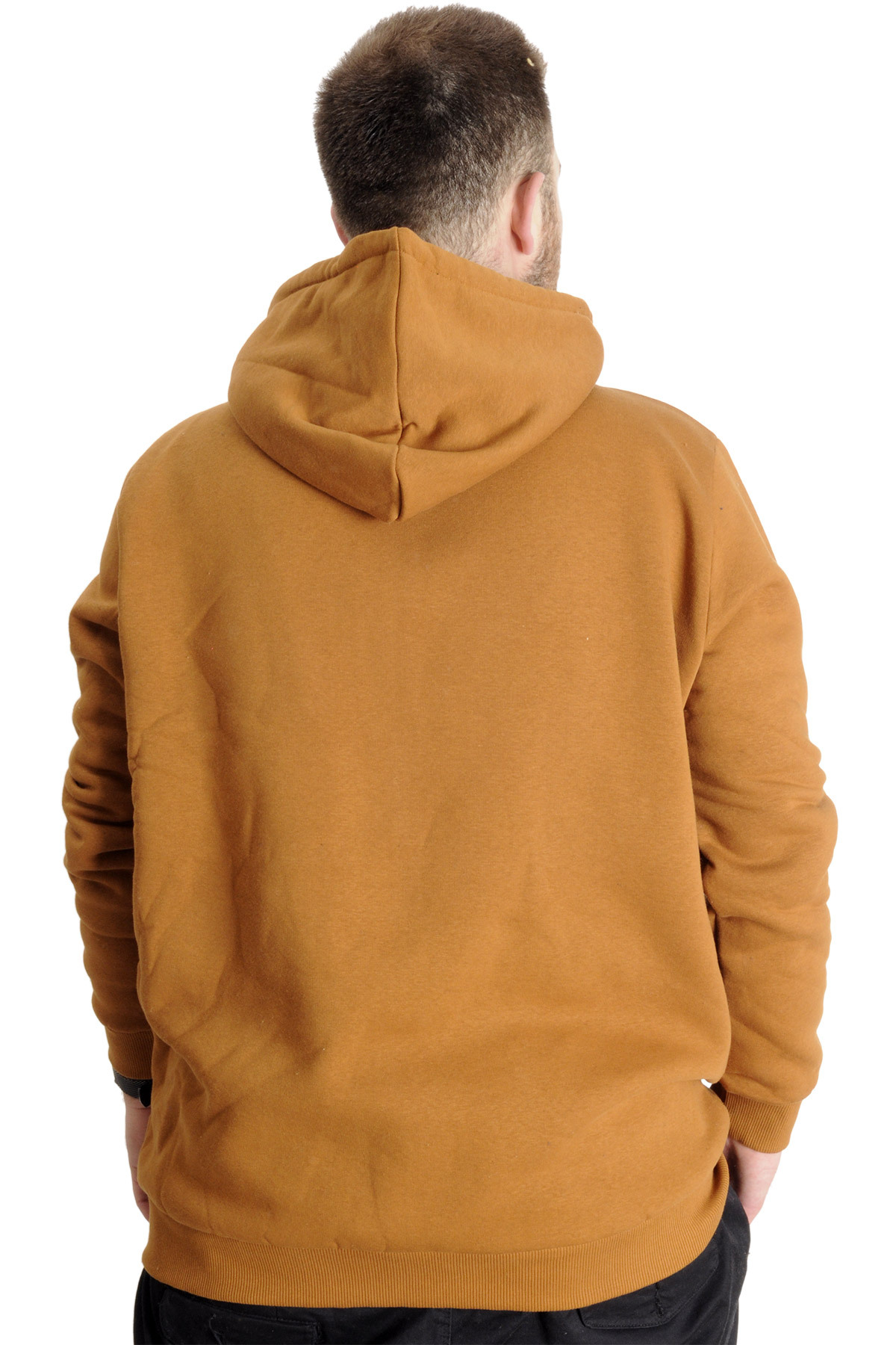 ModeXL Mode XL Büyük Beden Erkek Sweat Kapşon Cep Zippered Basic 20543 Camel görsel 4