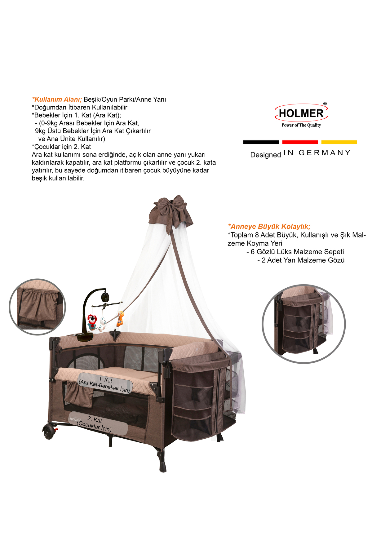 Holmer YATAK HEDİYELİ ( Alt Değiştirme Aparatı, Cibinlik, Dönenceli Oyun Parkı/Park Yatak/Beşik ) fotoğrafı 5 (önizleme)