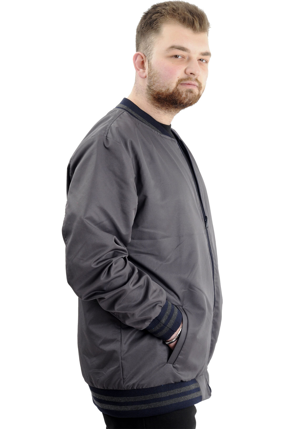 ModeXL Mode XL Büyük Beden Erkek Çift Taraflı Mont 23652 Antrasit görsel 3