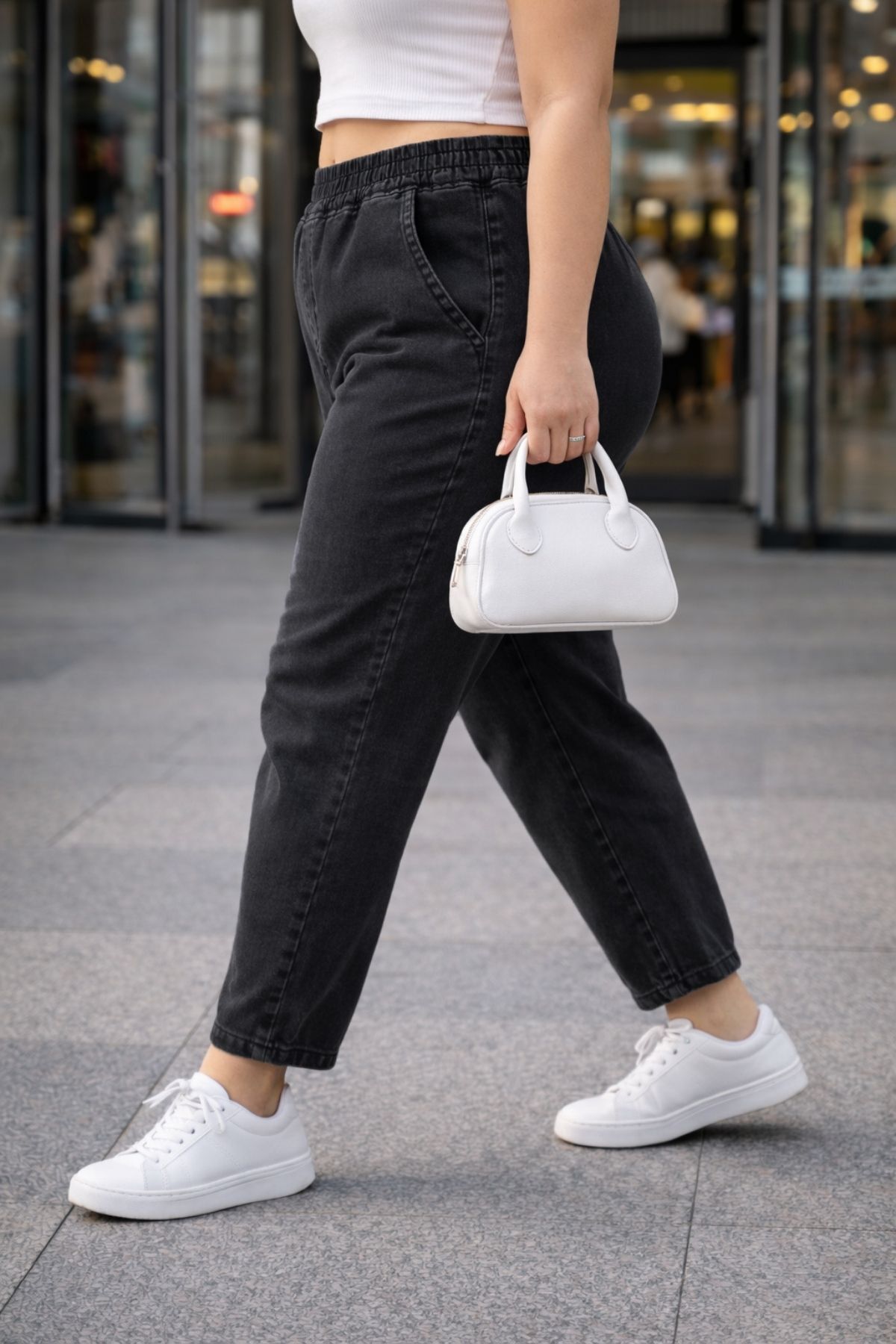 CEDY DENIM  - Büyük Beden Likralı, Beli Lastikli Jean Pantolon C636-Antrasit - Görsel 5