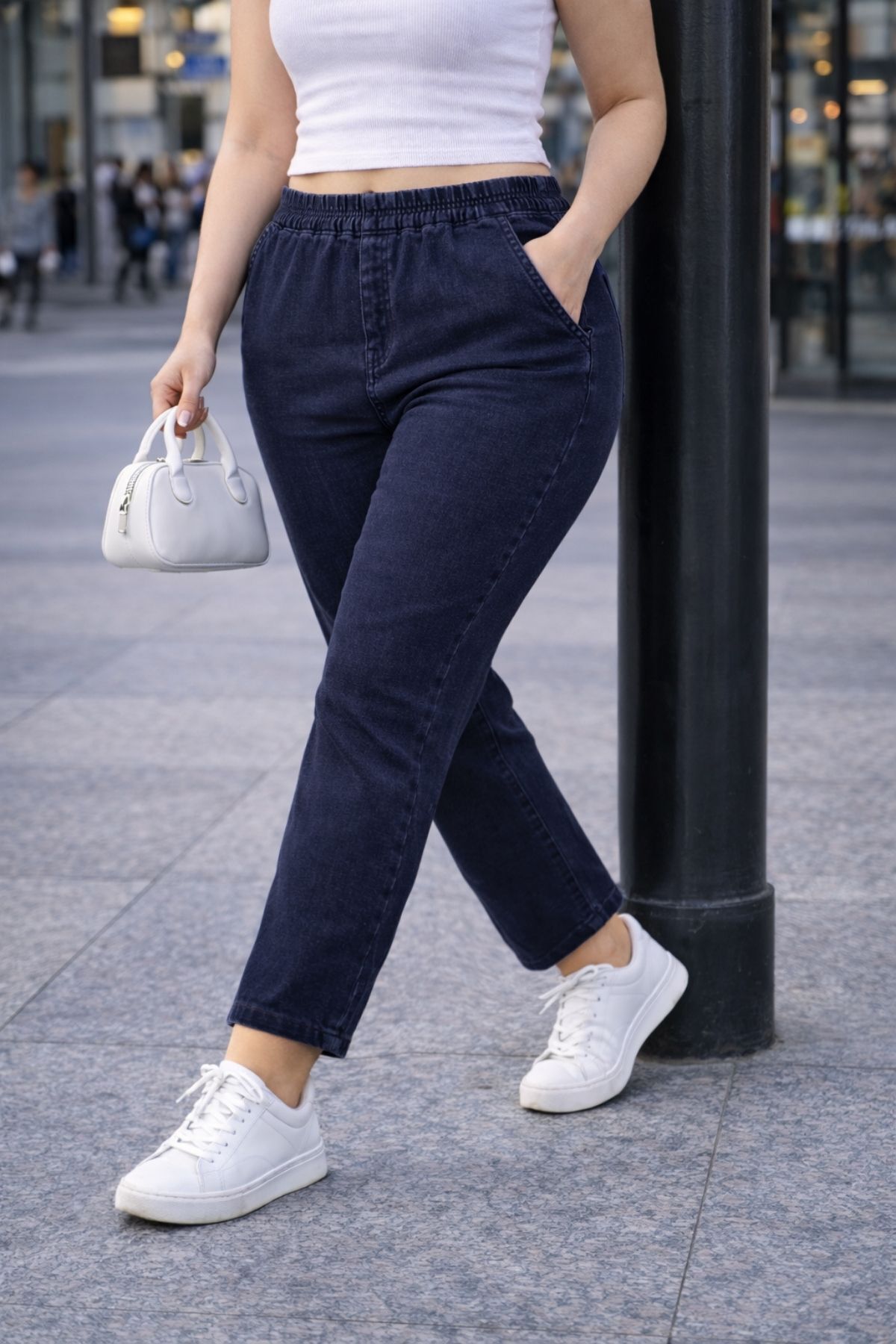 CEDY DENIM  - Büyük Beden Likralı, Beli Lastikli Jean Pantolon C636-Mavi - Görsel 6