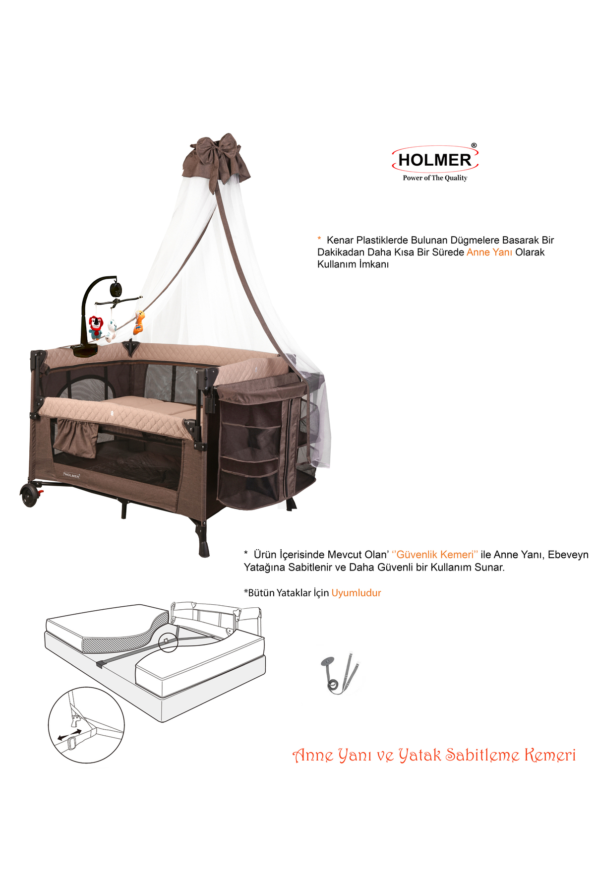 Holmer YATAK HEDİYELİ ( Alt Değiştirme Aparatı, Cibinlik, Dönenceli Oyun Parkı/Park Yatak/Beşik ) fotoğrafı 3 (önizleme)