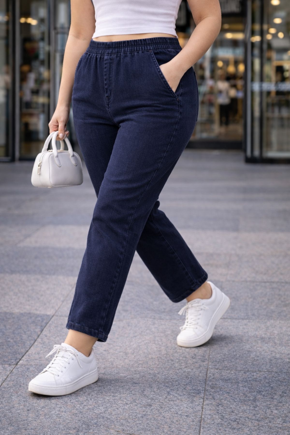 CEDY DENIM  - Büyük Beden Likralı, Beli Lastikli Jean Pantolon C636-Mavi - Görsel 5