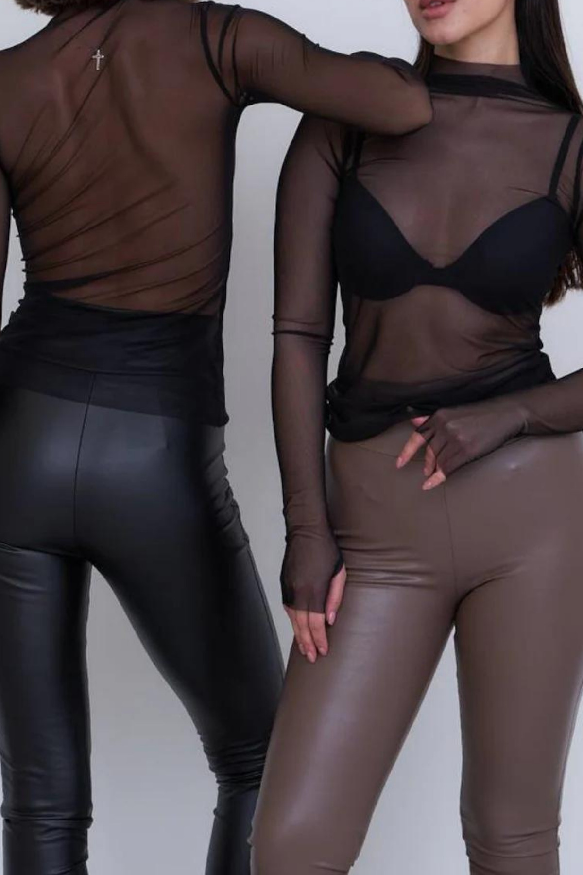 Moda Mistik  Siyah Seksi Transparan Tül Body Bluz Balıkçı Yaka Uzun Kollu Parmak Geçmeli - Görsel 3