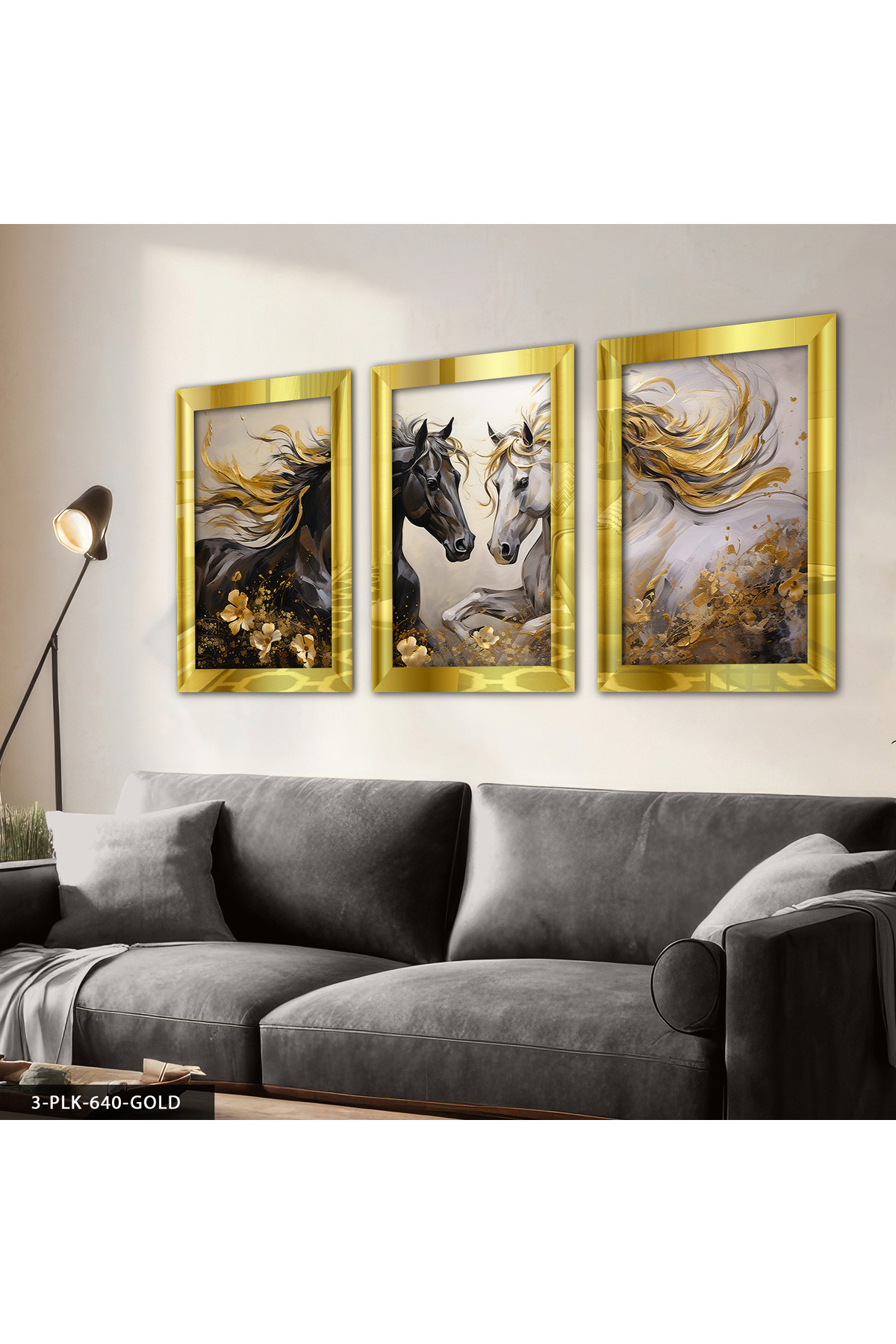 Royal Double Horse Love Themed 3-Piece Plexiglass Framed Painting