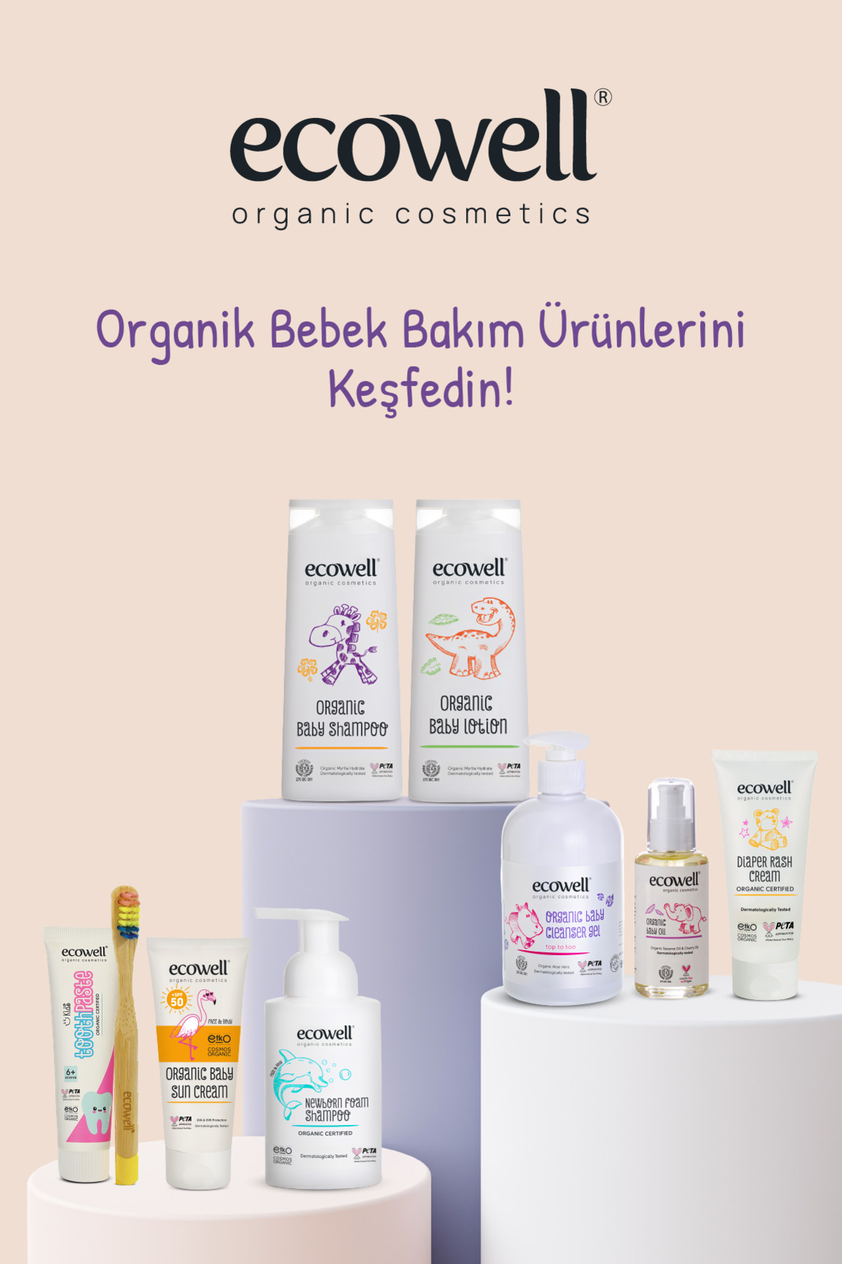 Ecowell Organik Pişik Kremi, Vegan Sertifikalı, Yenidoğan Çinko Krem, Nemlendirici, Tahriş Önleyici 110gr fotoğrafı 4 (önizleme)