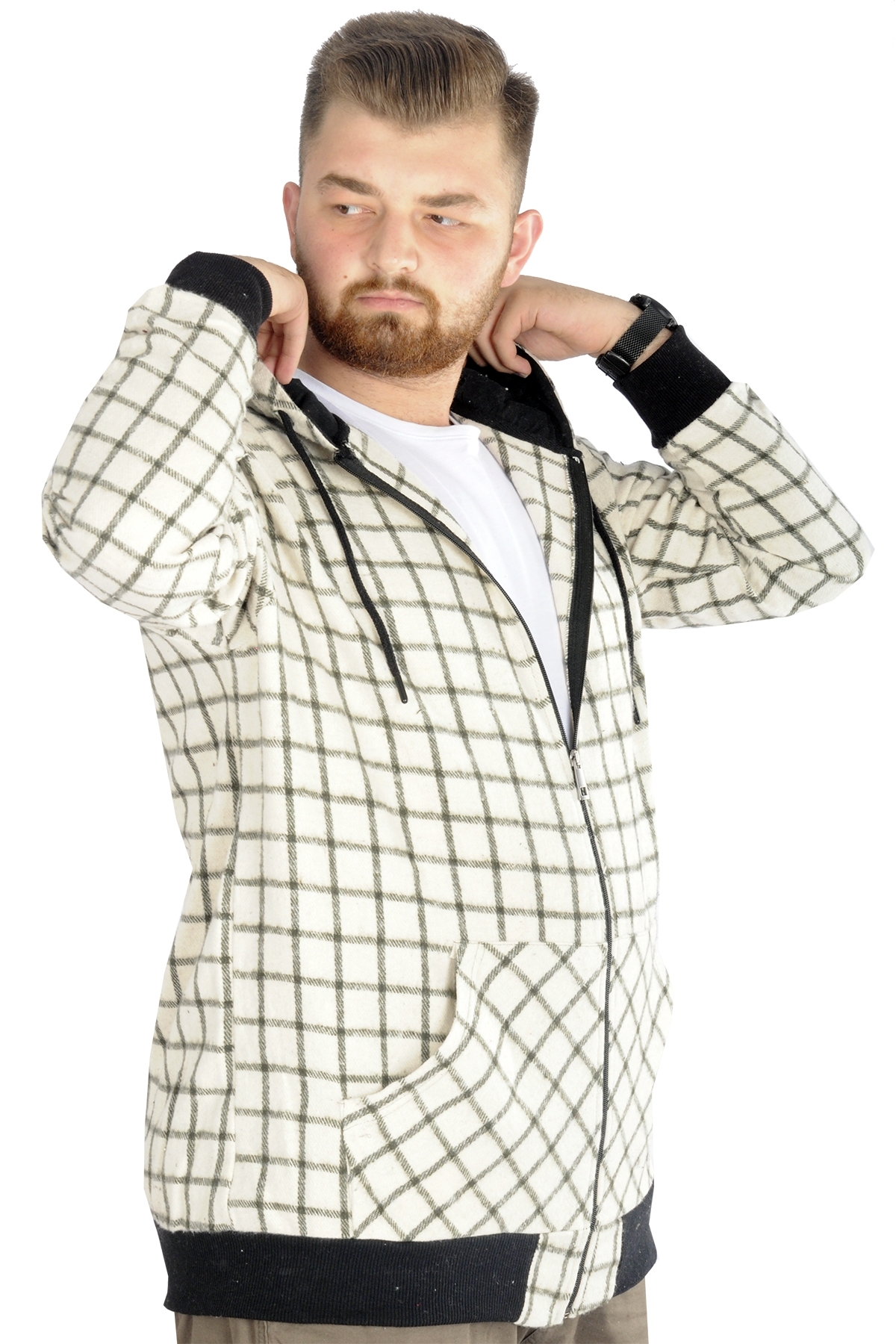 ModeXL Mode XL Erkek Oduncu Kapsonlu Sweat Pocket 21574 Ekru görsel 2