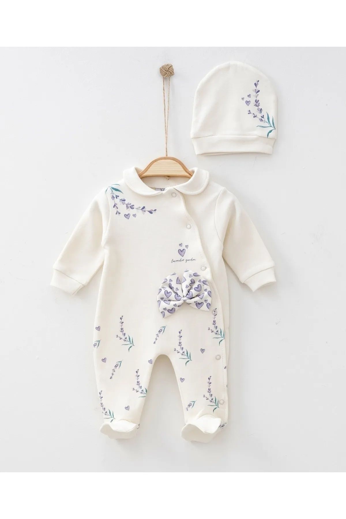 limebabies Kız Bebek Lavanta Bahçesi %100 Pamuk Şapkalı Tulum Seti fotoğrafı 2 (önizleme)