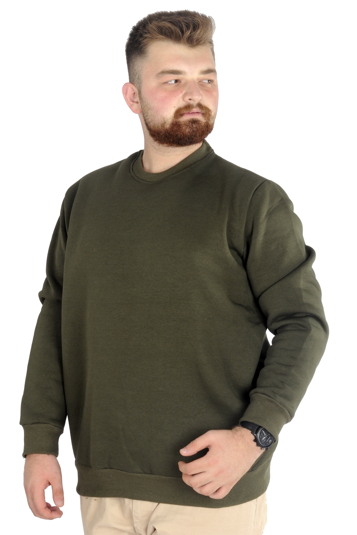 ModeXL Mode XL Büyük Beden Erkek Sweat Bis Yaka 20131 Haki görsel 2