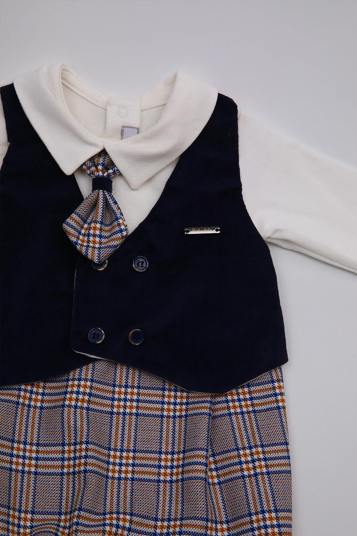 Babydola Takım Görünümlü Kravatlı Yelekli Patikli Bayramlık Erkek Bebek Tulum 13425 fotoğrafı 3 (önizleme)