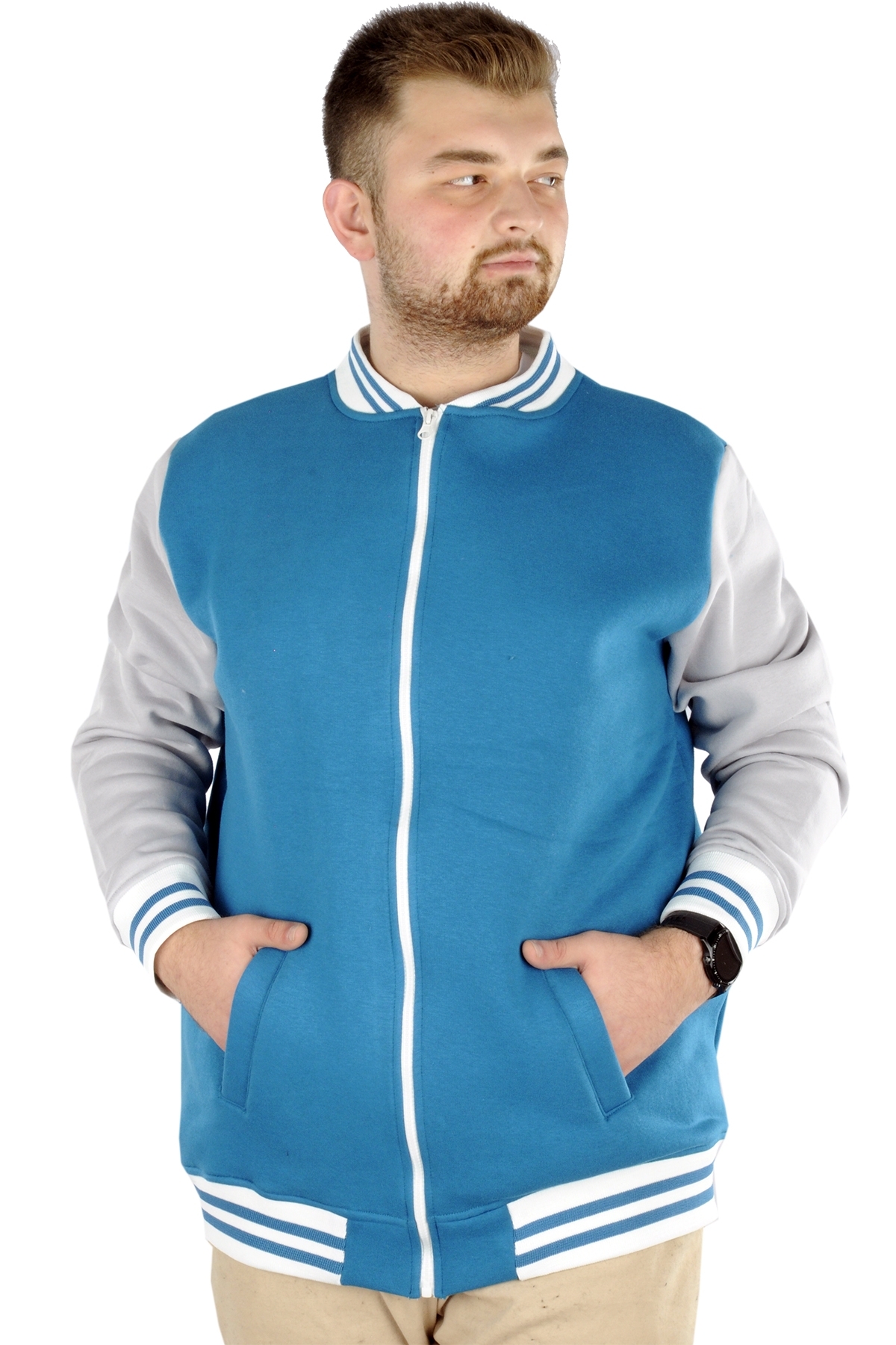 ModeXL Mode XL Büyük Beden Erkek Kolej Mont 22618 Petrol Yeşili