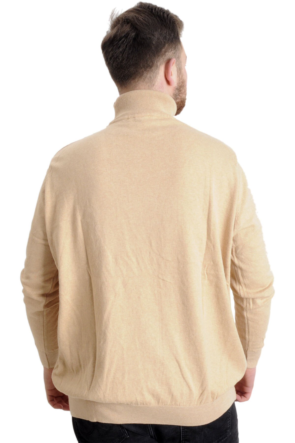 ModeXL Mode XL Büyük Beden Erkek Kazak Balıkçı Yaka 22205 Bej görsel 4