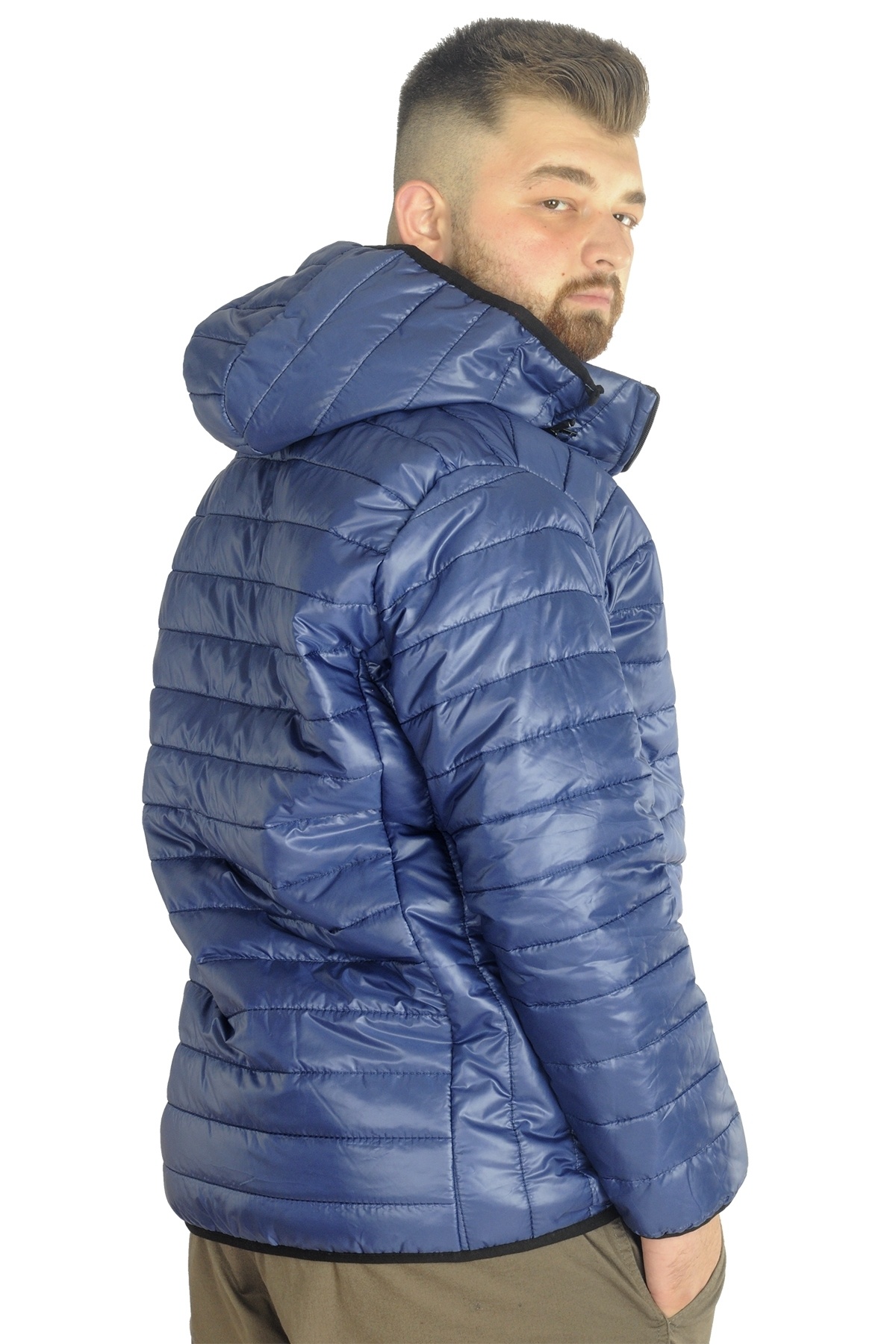 ModeXL Mode XL Büyük Beden Mont Kapitone Kapşonlu 22602 İndigo görsel 3