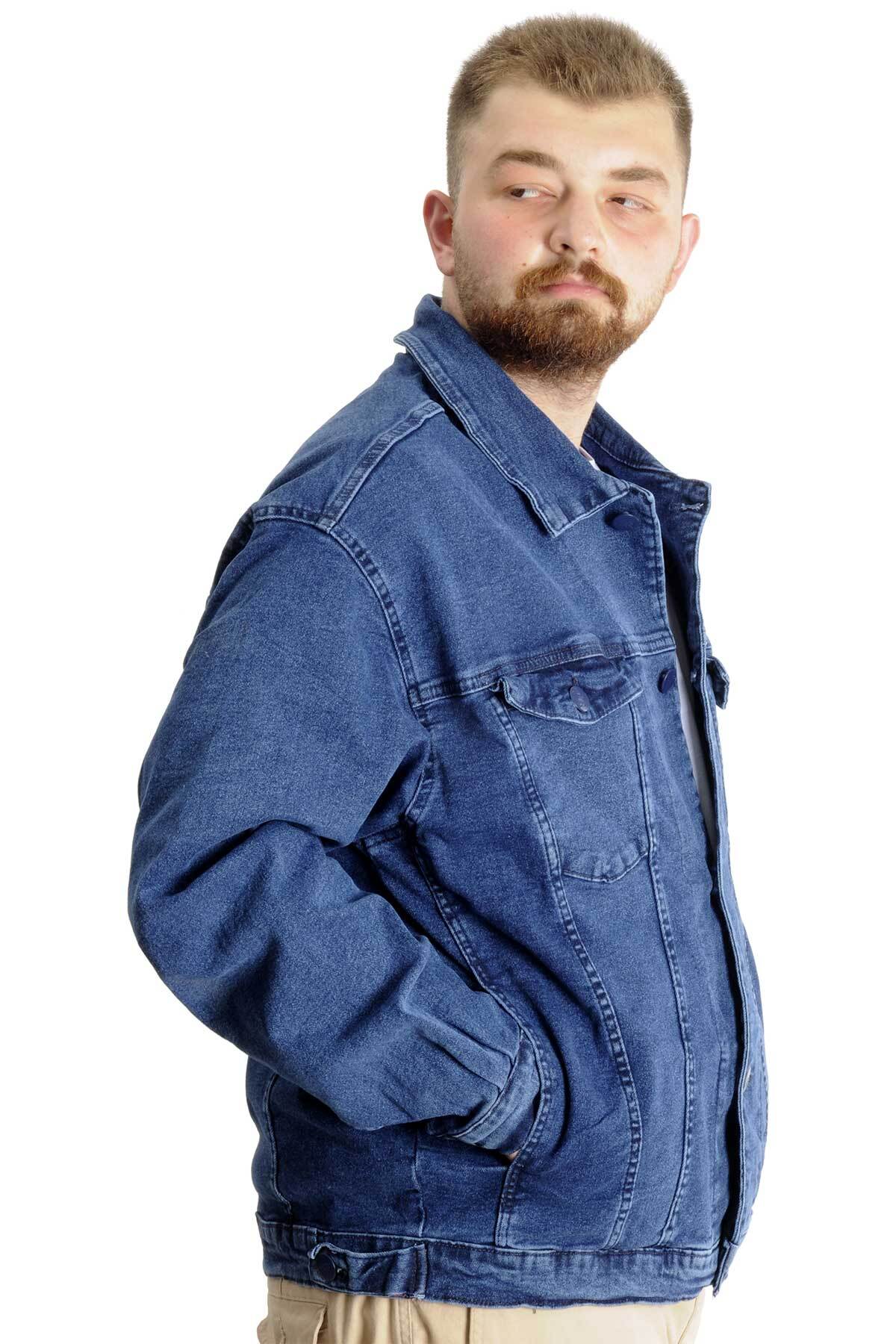 ModeXL Mode XL Büyük Beden Erkek Kot Mont Paris Star 22800 Açık Mavi görsel 3