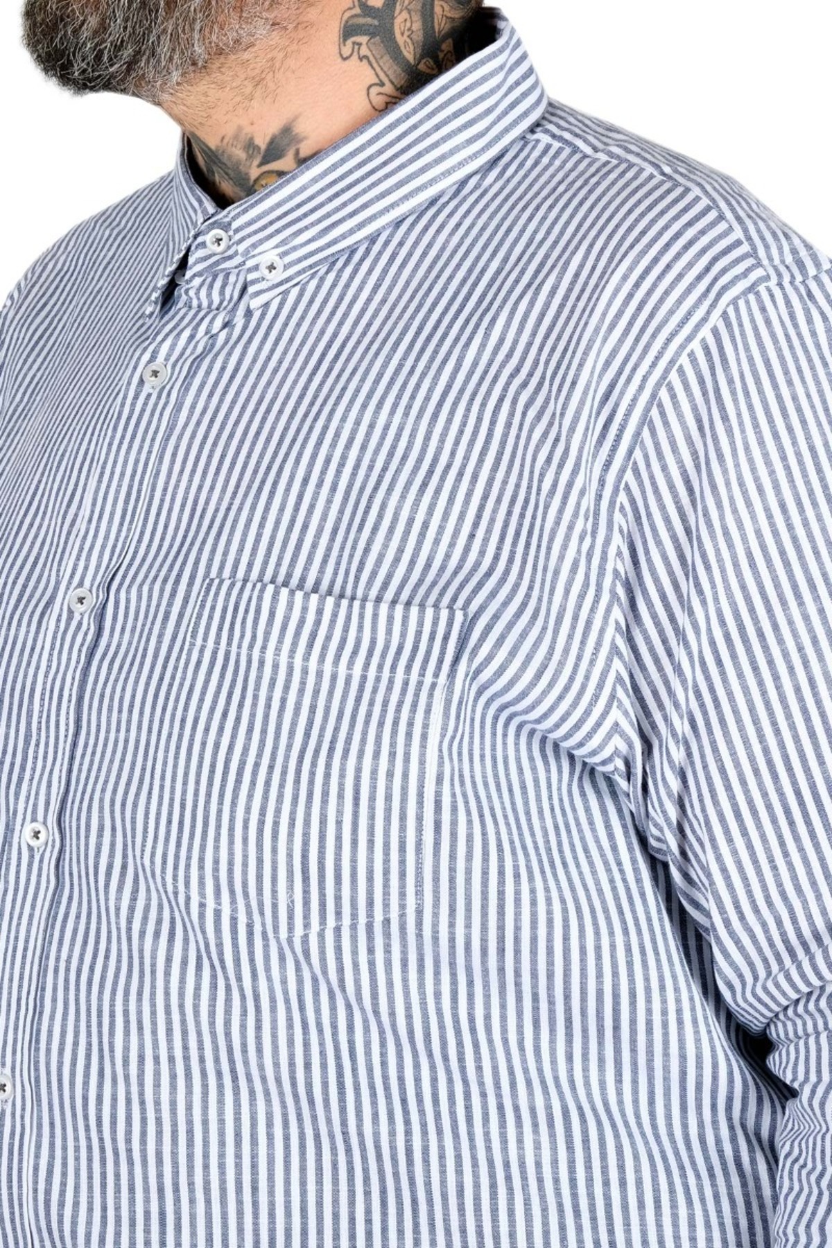 ModeXL Mode XL Büyük Beden EKSTRA UZUN BOY Keten Likralı Gömlek 20384 LACİVERT görsel 3
