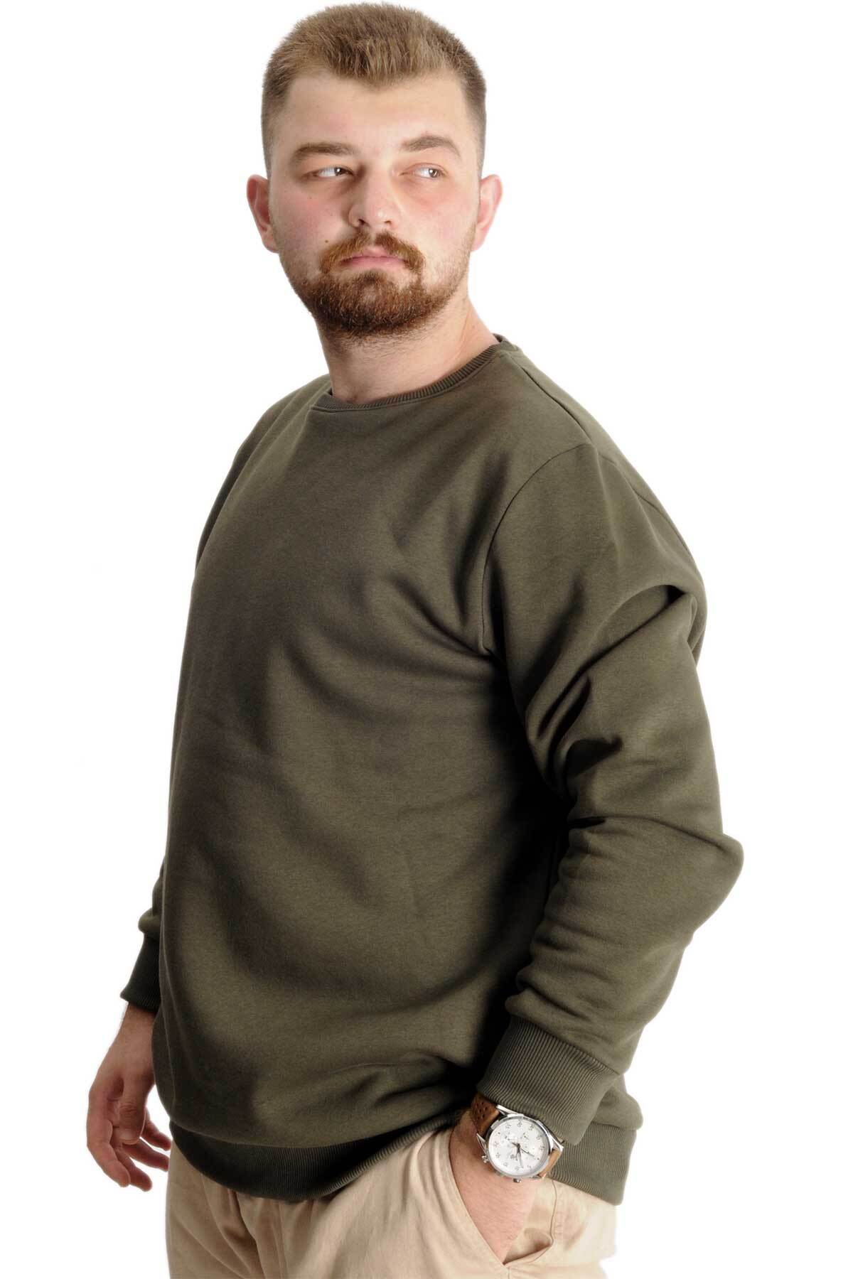 ModeXL Mode XL Büyük Beden Erkek Sweat Bis Yaka 20131 Haki görsel 3