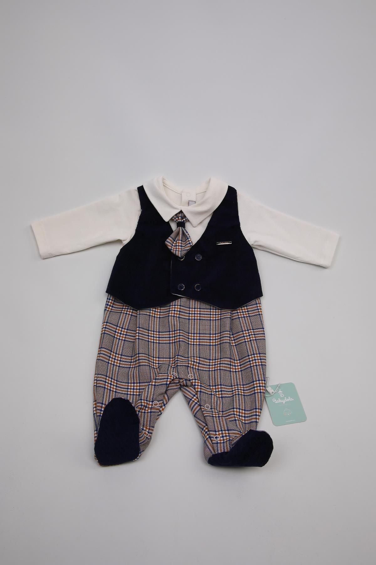 Babydola Takım Görünümlü Kravatlı Yelekli Patikli Bayramlık Erkek Bebek Tulum 13425 fotoğrafı 5 (önizleme)