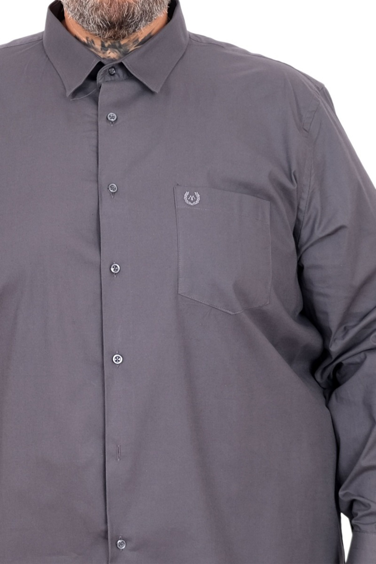 ModeXL Mode XL Büyük Beden Erkek Klasik Cepli Gömlek Likralı 20350 Füme görsel 8