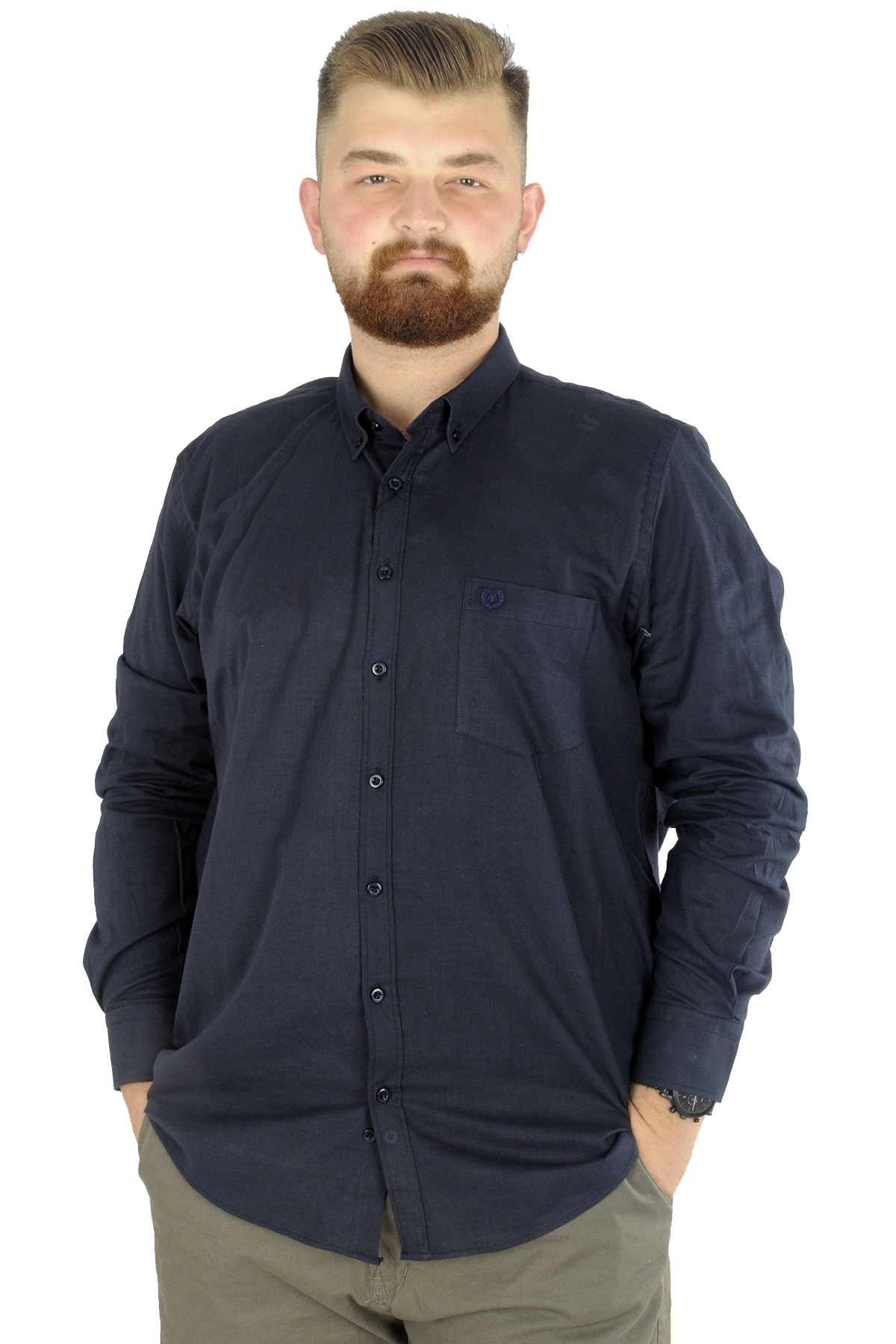 ModeXL Mode XL Büyük Beden Erkek Keten Cepli Gömlek 20386 Lacivert