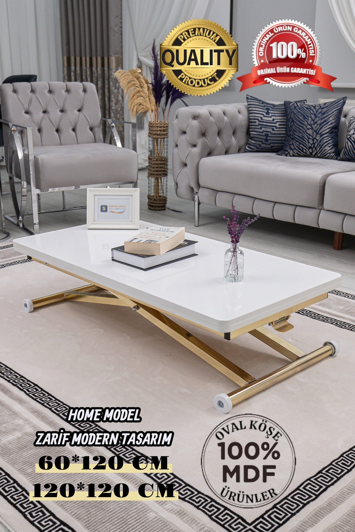 Smart Coffee Table Home Top Table MDF Bottom Mechanism Gold Plated