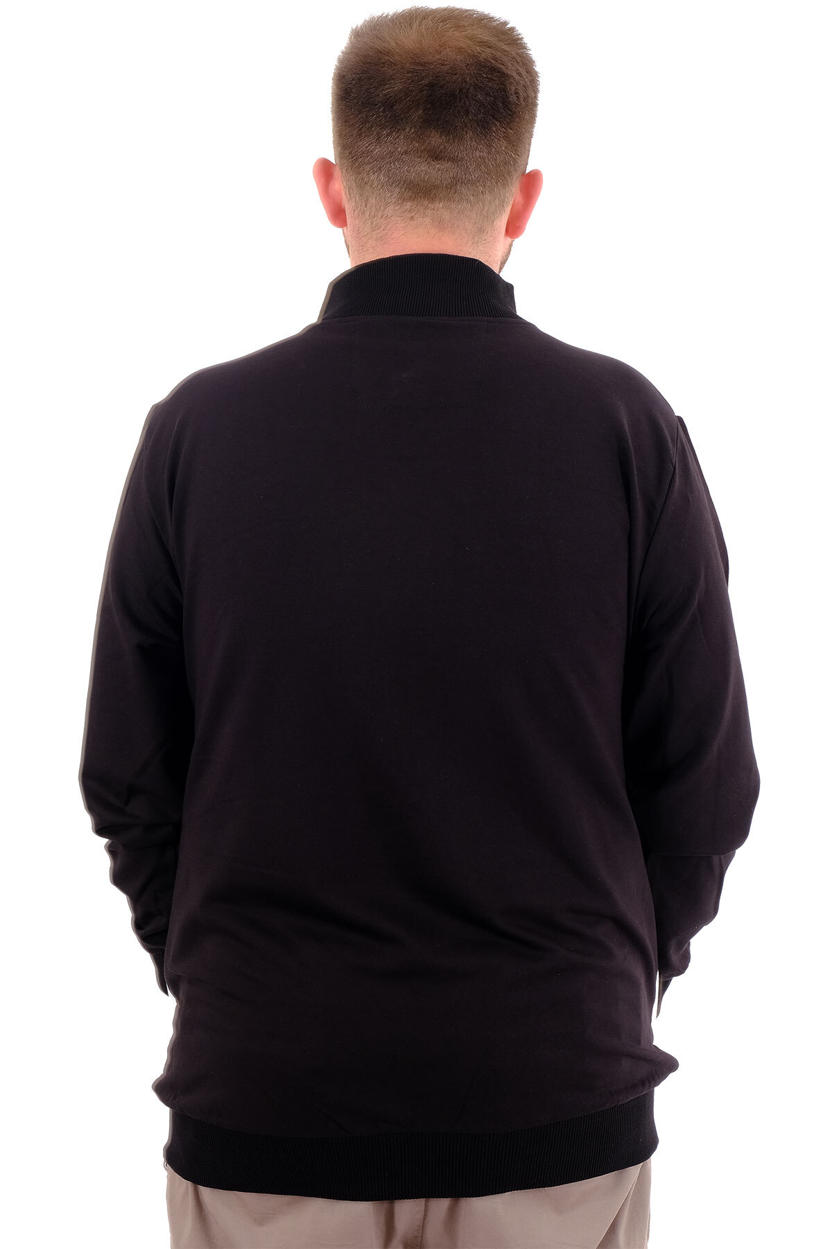 ModeXL Mode XL Büyük Beden Erkek Eşofman Üstü Dik Yaka Fermuarlı BROOKLYN U24522 Siyah-Ekru görsel 4