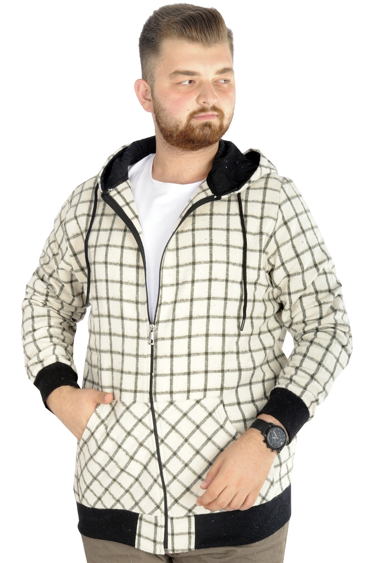 ModeXL Mode XL Erkek Oduncu Kapsonlu Sweat Pocket 21574 Ekru görsel 3