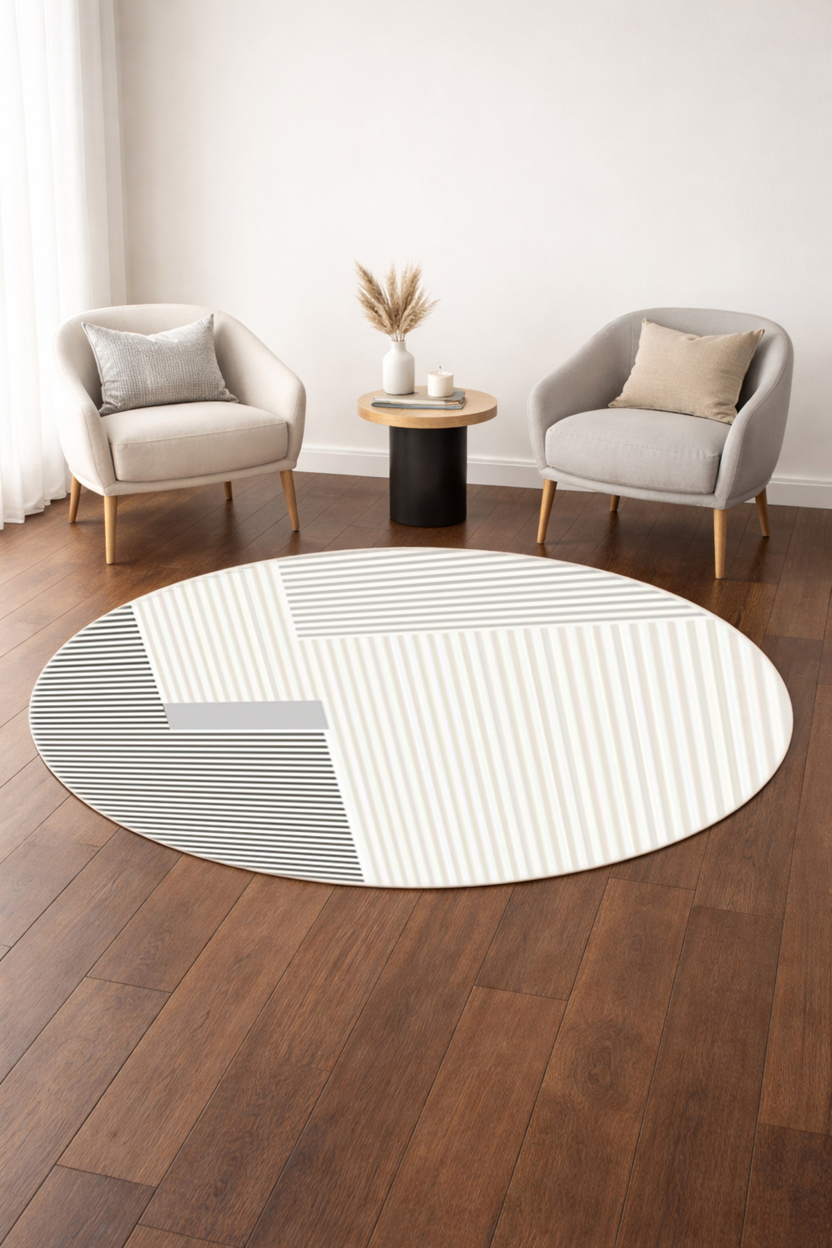 Digital Anti-Slip Washable Striped Round Lounge Rug Kitchen Rug Corridor Rug Balcony Rug
