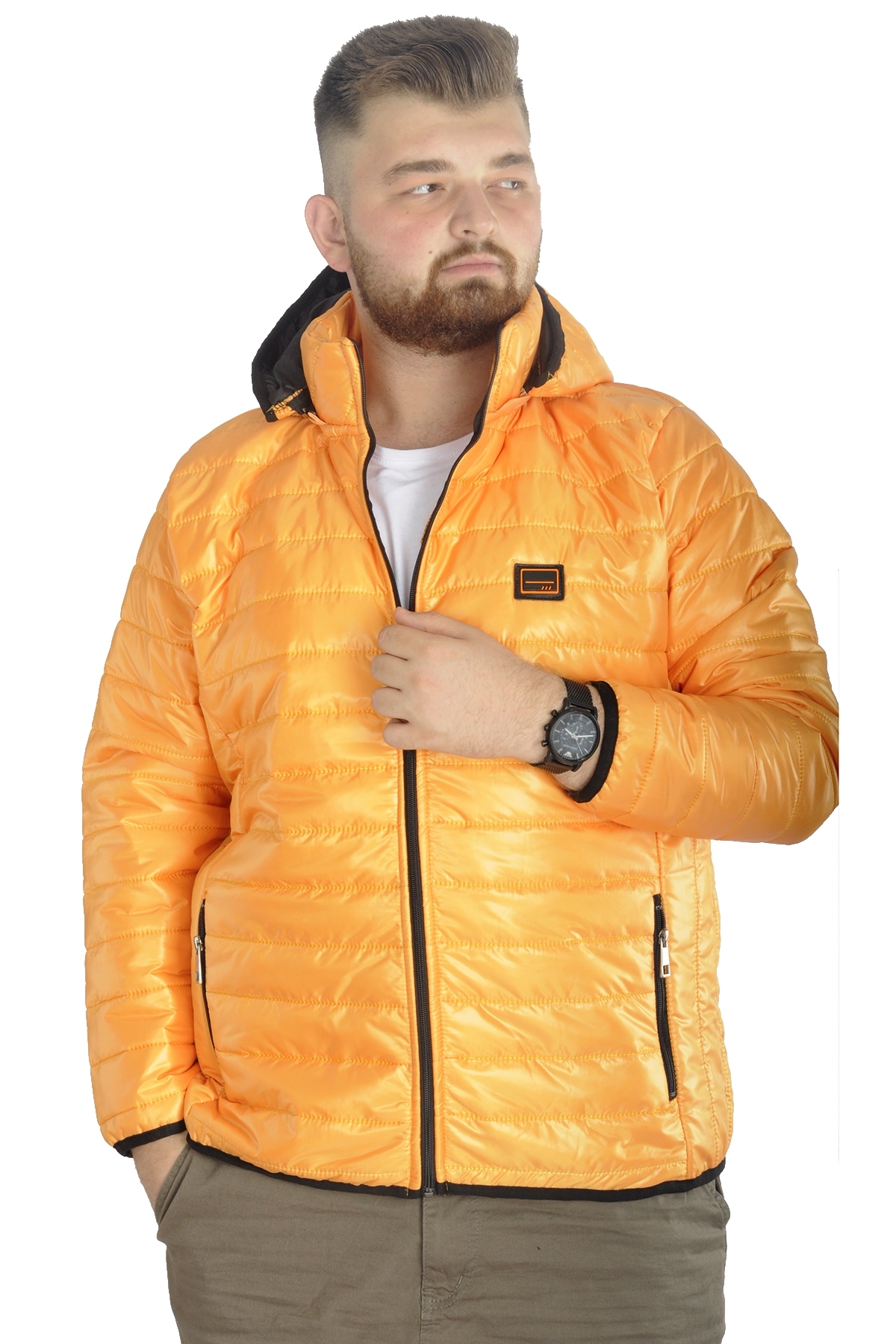ModeXL Mode XL Büyük Beden Mont Kapitone Kapşonlu 22602 Sarı