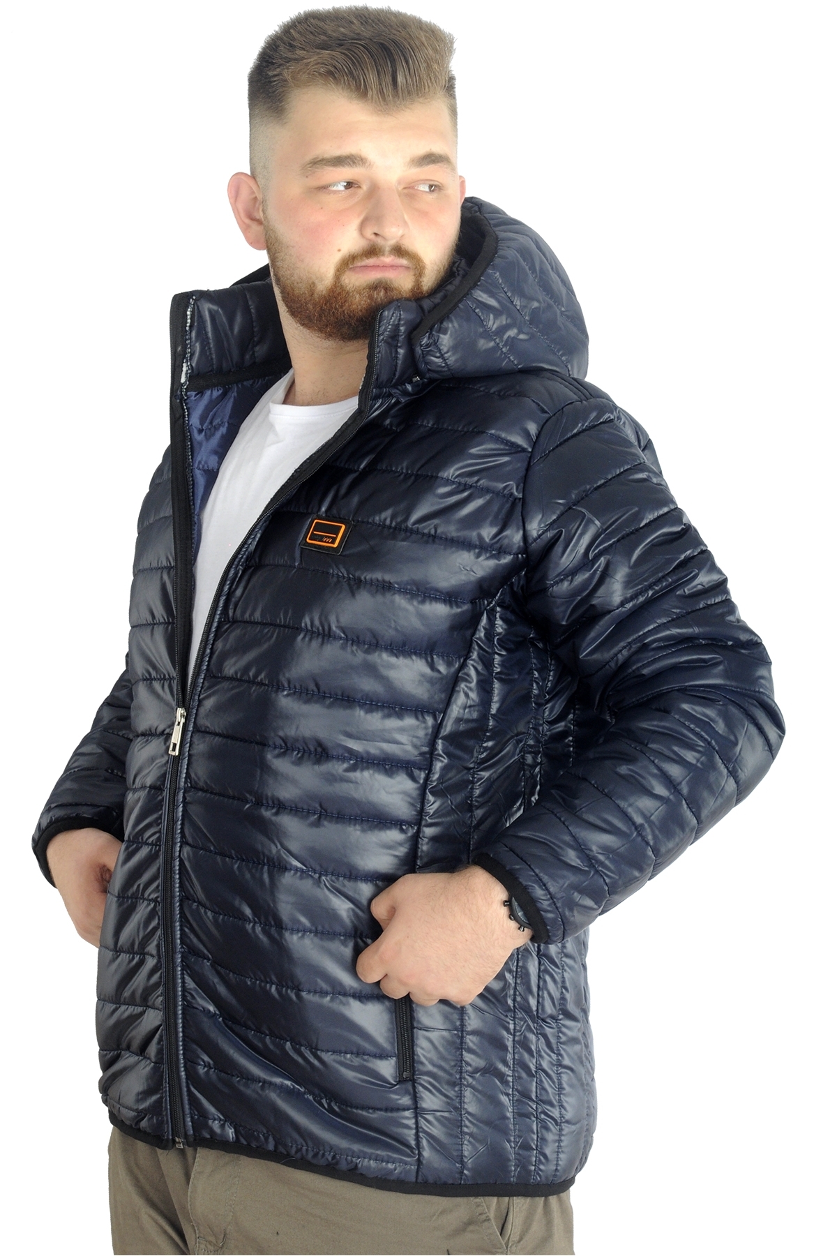 ModeXL Mode XL Büyük Beden Mont Kapitone Kapşonlu 22602 Lacivert görsel 3