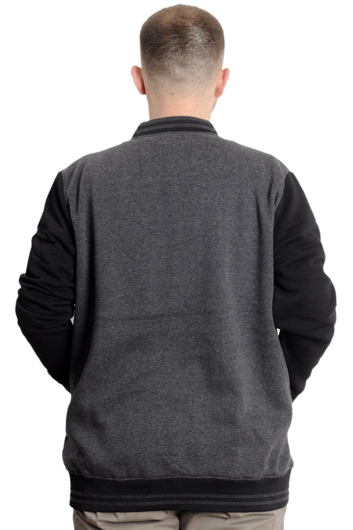 ModeXL Mode XL Büyük Beden Erkek Kolej Mont Fermuarlı Nakışlı Ceket 23633 Antramelanj görsel 4