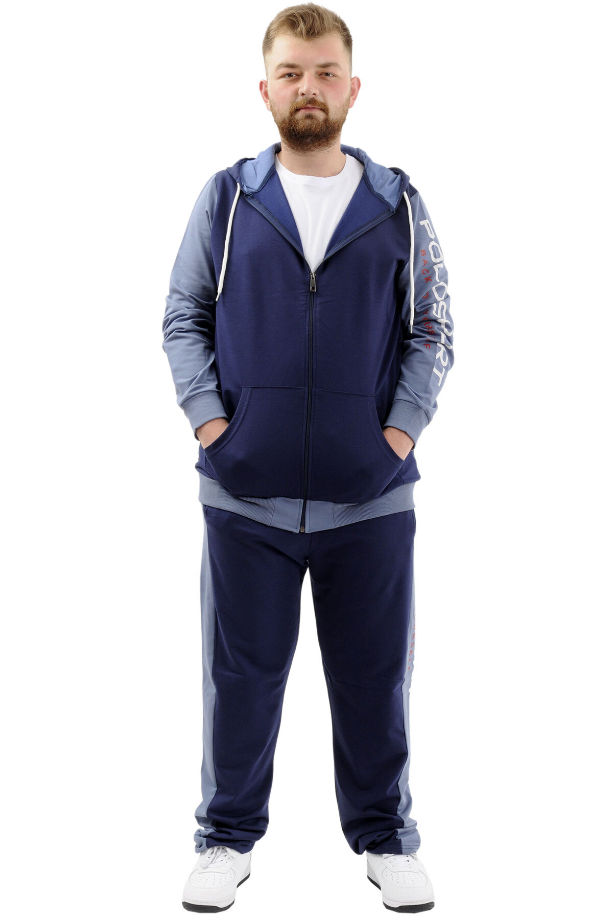 ModeXL Mode XL Büyük Beden Erkek Eşofman Altı Cepli Baskılı SPORT 24516 İndigo görsel 2