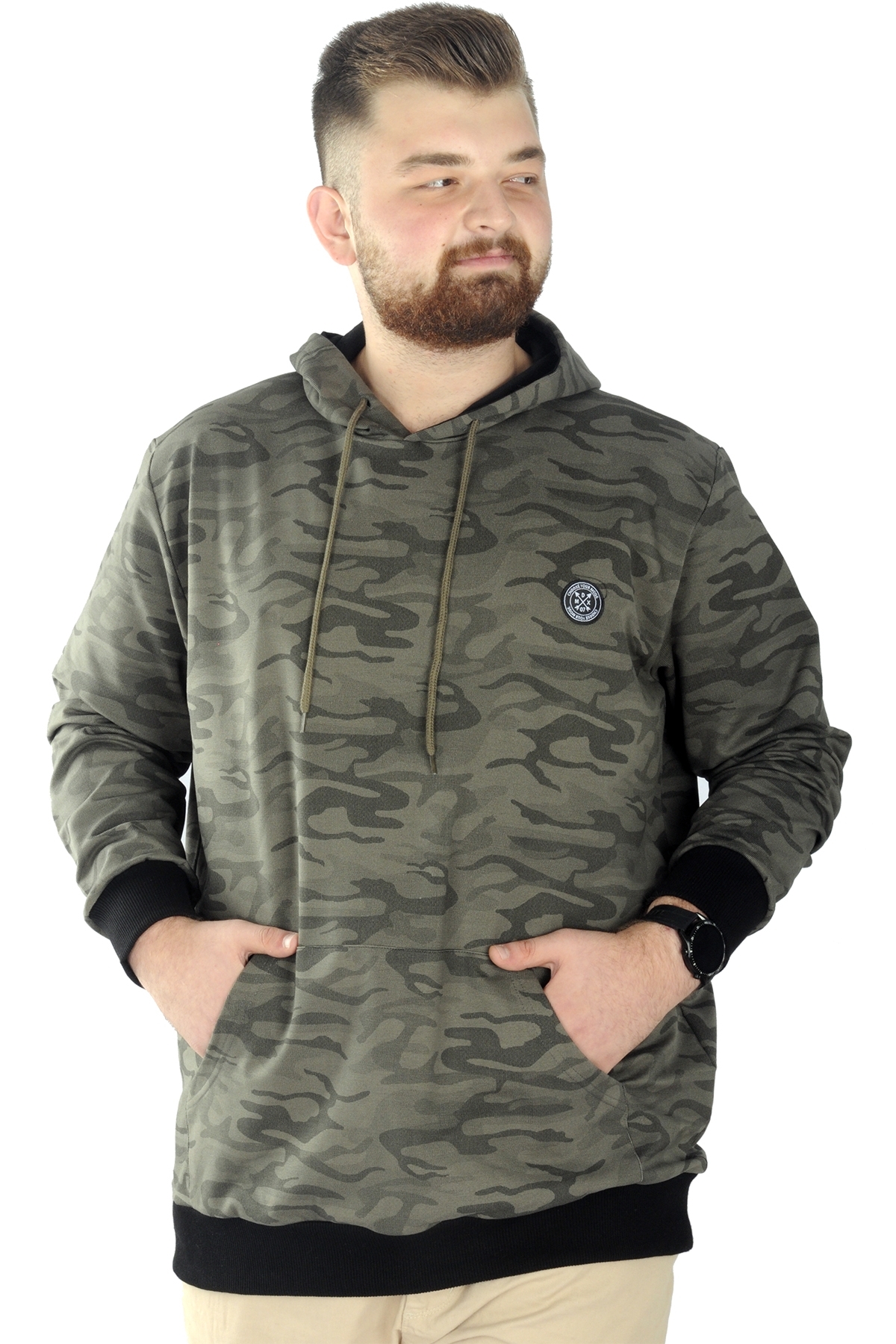 ModeXL Mode XL Erkek Sweat Kapşon Kanguru Kamuflaj 22547 Haki