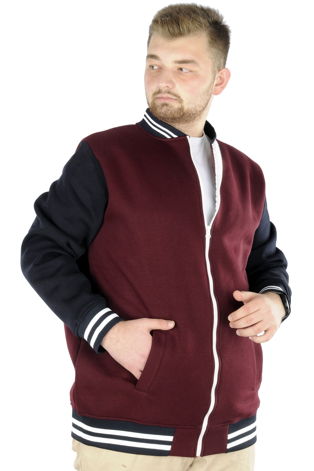 ModeXL Mode XL Büyük Beden Erkek Kolej Mont 22618 Mürdüm görsel 2