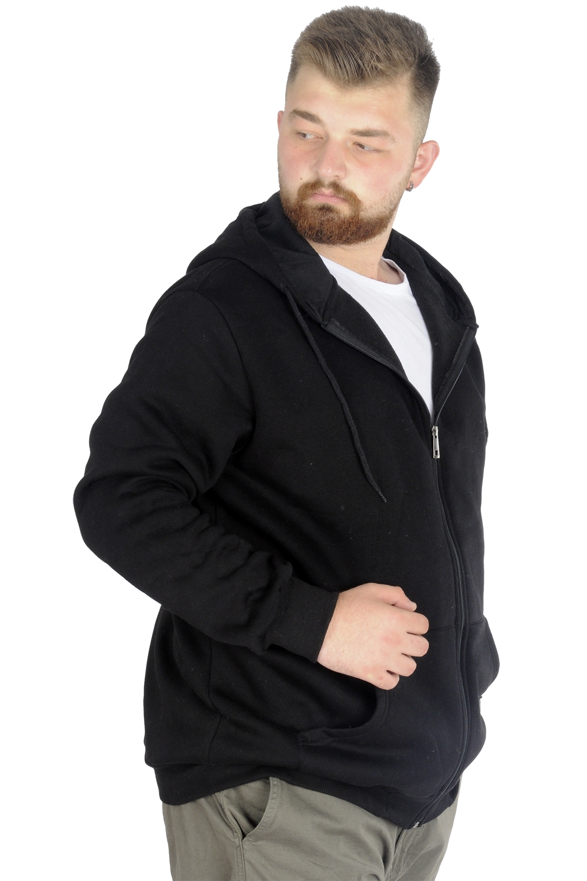 ModeXL Mode XL Erkek Sweatshirt Kapşonlu Zippered Basic 20543 Siyah görsel 3