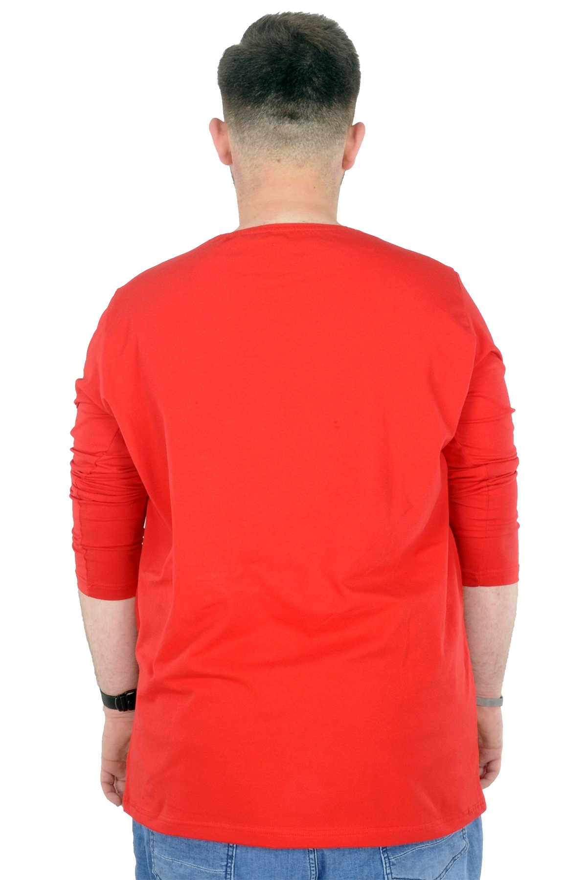 ModeXL Mode XL Büyük Beden Erkek Tshirt Likralı Bisiklet Yaka 20102 Kırmızı görsel 2