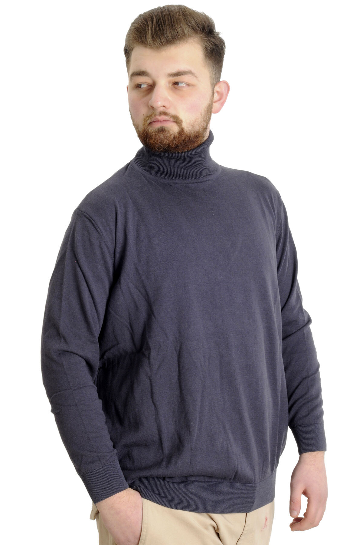 ModeXL Mode XL Büyük Beden Erkek Kazak Balıkçı Yaka 22205 Fume görsel 2