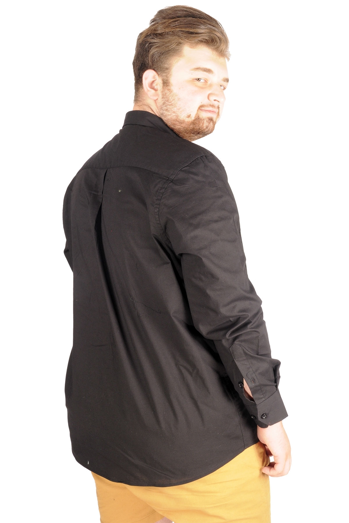 ModeXL Mode XL Büyük Beden Erkek Klasik Cepli Gömlek Likralı 20350 Siyah görsel 5