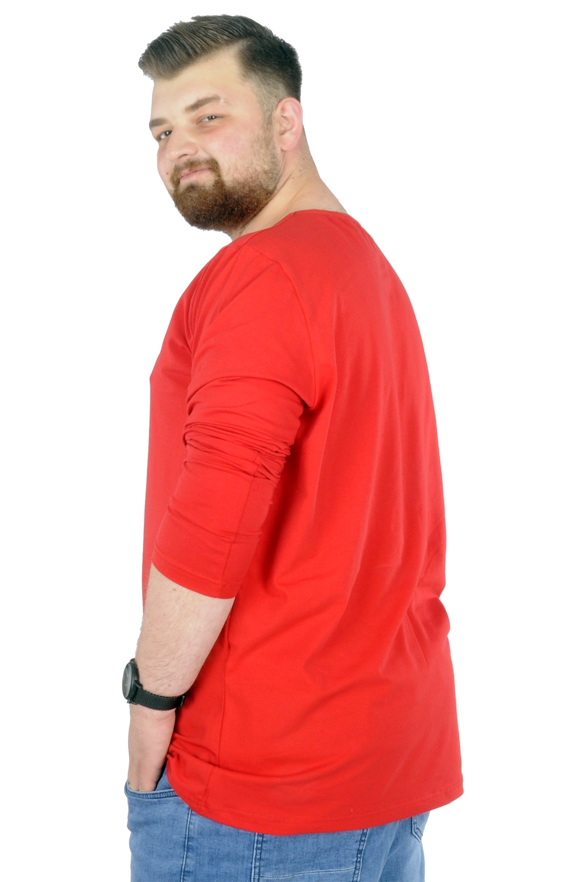 ModeXL Mode XL Büyük Beden Erkek Tshirt Likralı Bisiklet Yaka 20102 Kırmızı görsel 3