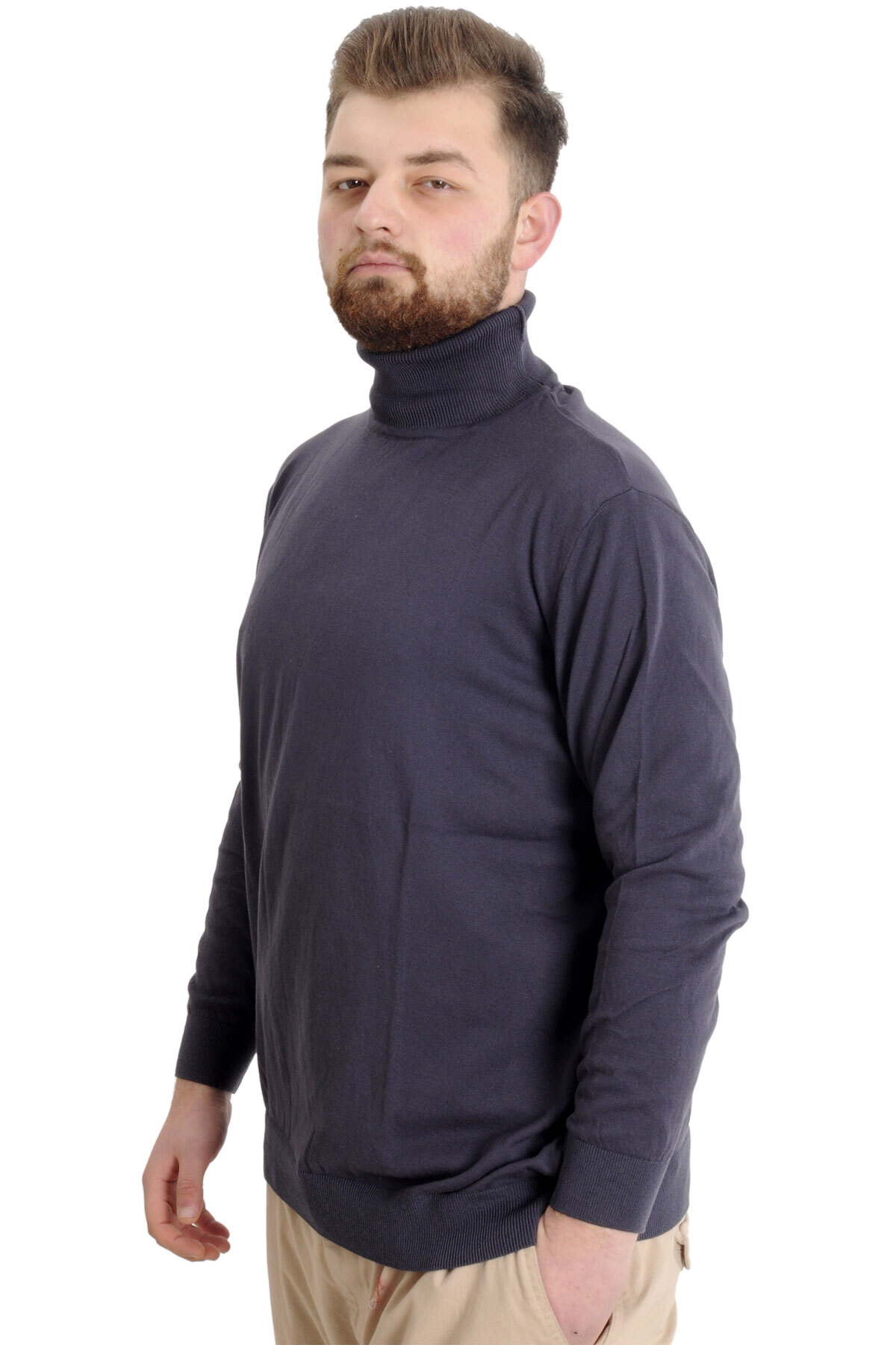 ModeXL Mode XL Büyük Beden Erkek Kazak Balıkçı Yaka 22205 Fume görsel 3