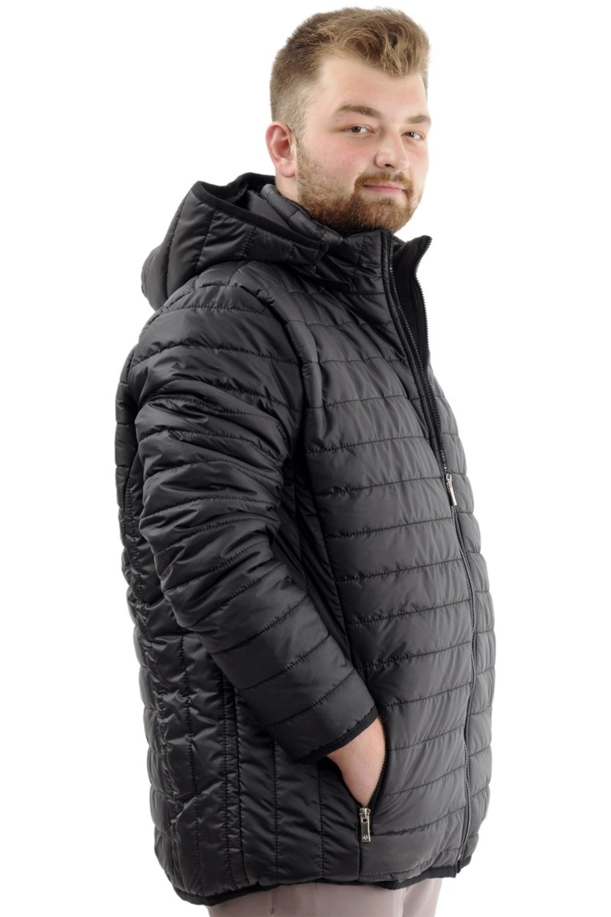 ModeXL Mode XL Büyük Beden Mont Kapitone Kapşonlu 22602 Siyah görsel 2