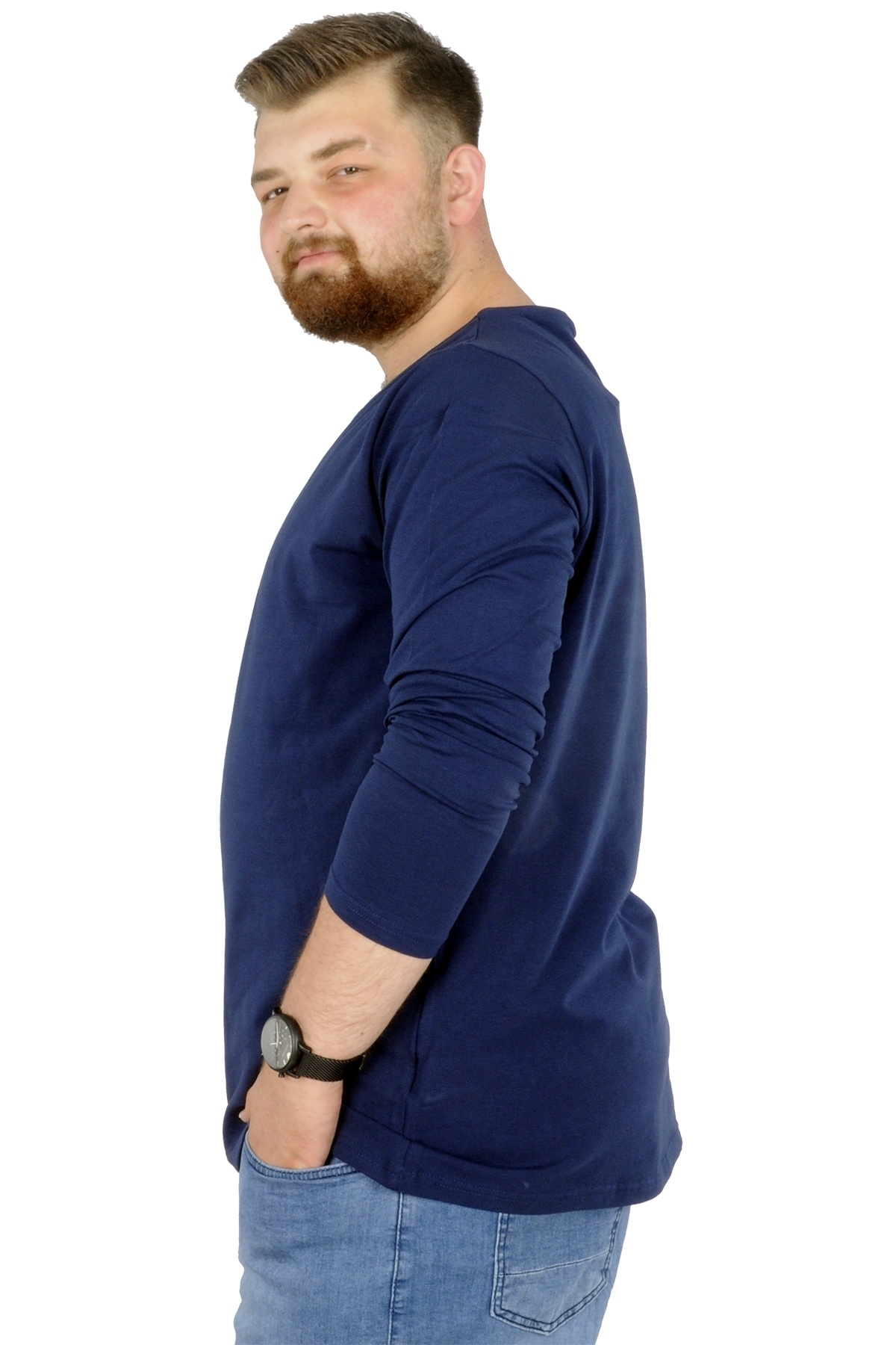 ModeXL Mode XL Büyük Beden Erkek Tshirt Likralı Bisiklet Yaka 20102 Indigo görsel 5